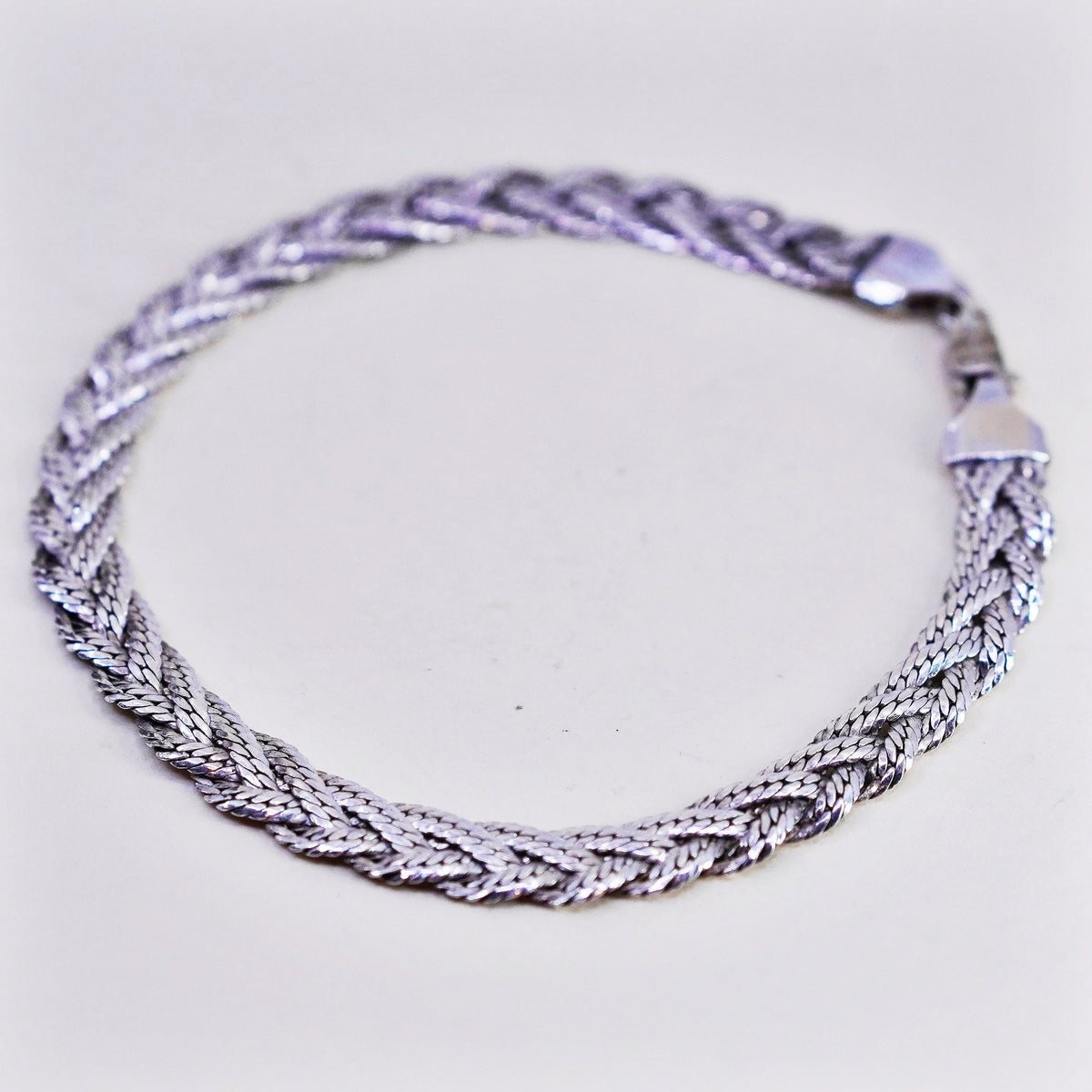 8”, sterling silver snake chain woven braided S link bracelet, 925 Italy silver