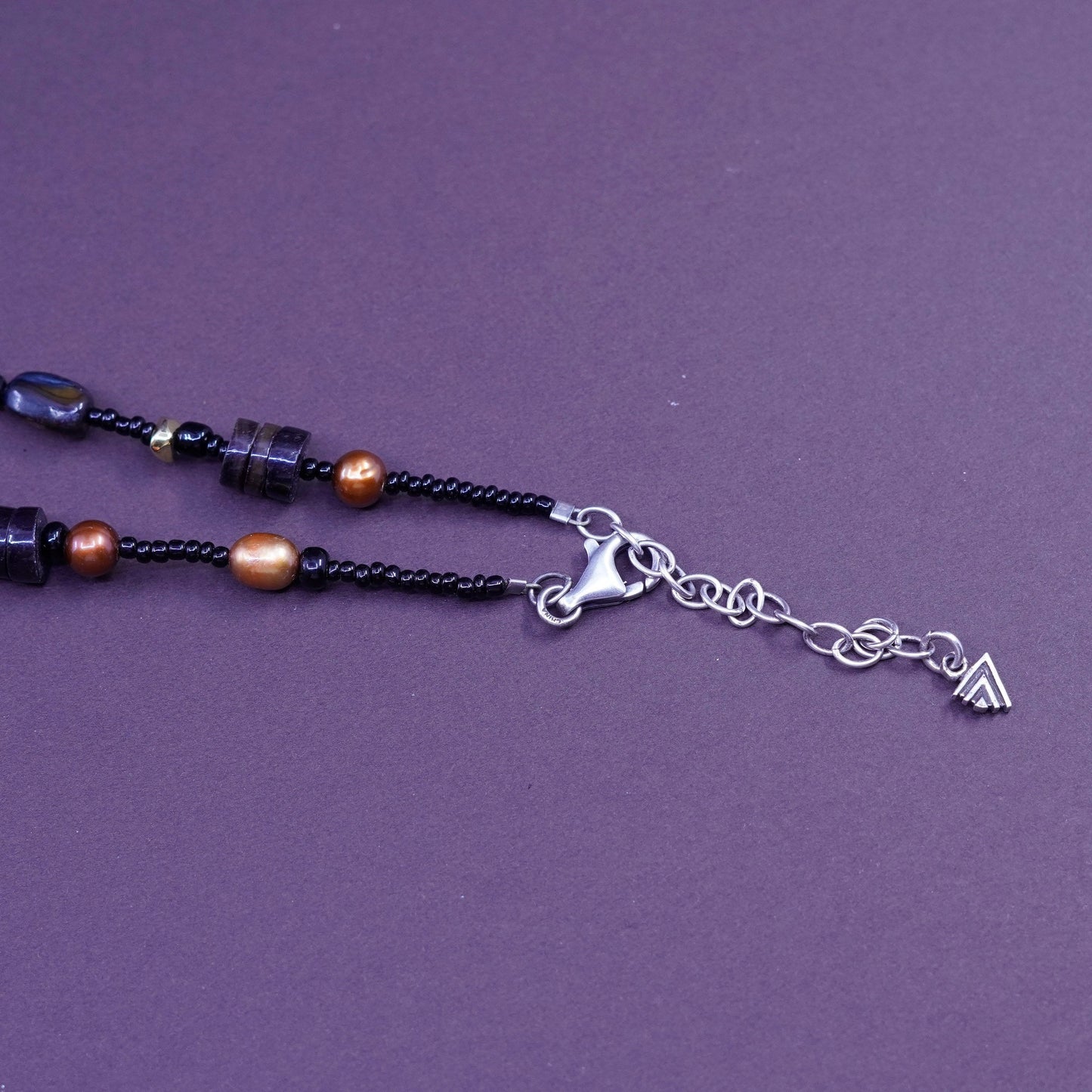 18+1”, Retired Silpada necklace features teardrop pendant brass silver pearls
