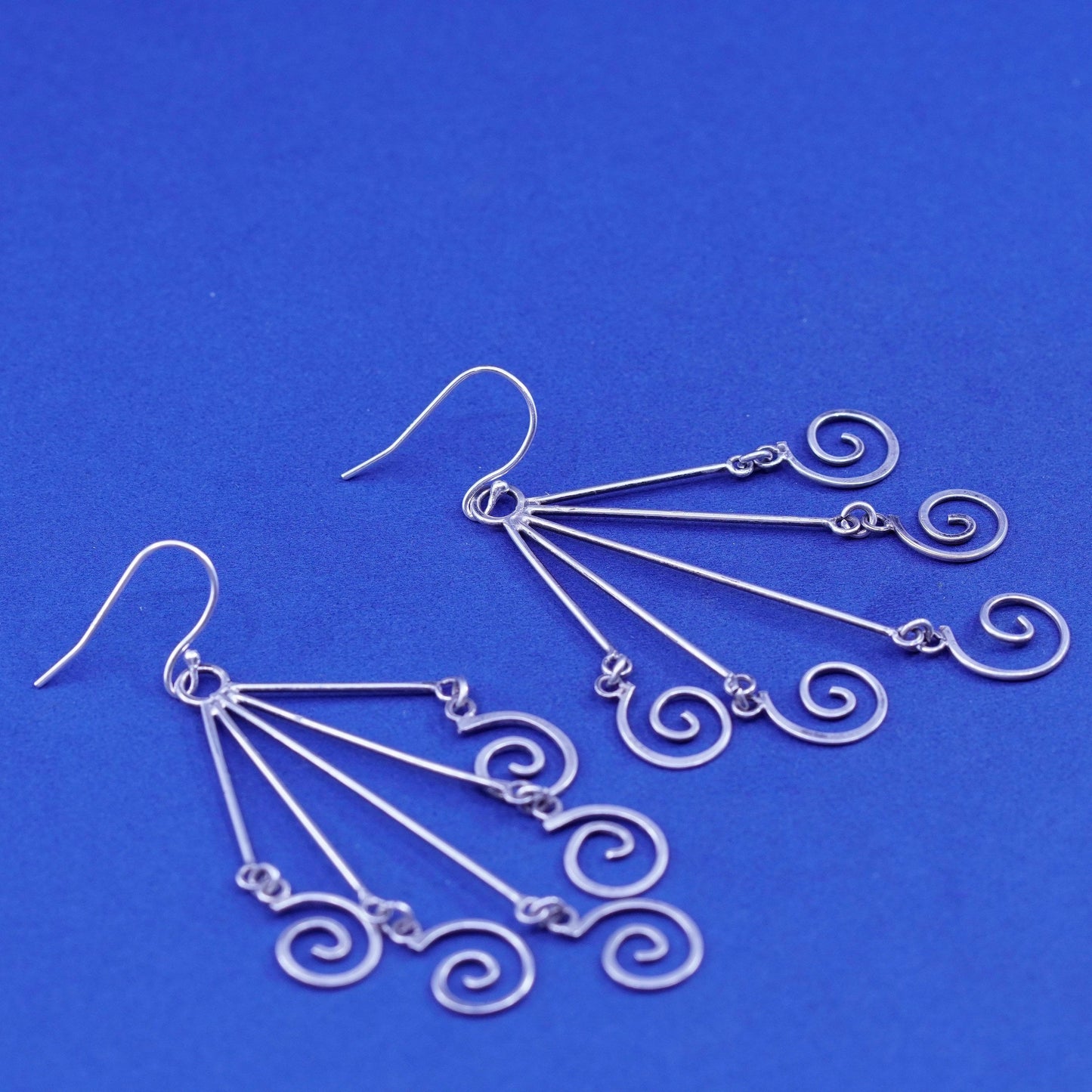 Vintage Sterling Silver handmade Earrings. 925 swirl dangles