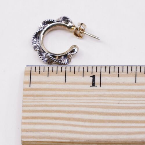 0.75”, Two Tone 925 Sterling Silver Handmade Earrings Twisted Chain Studs huggie