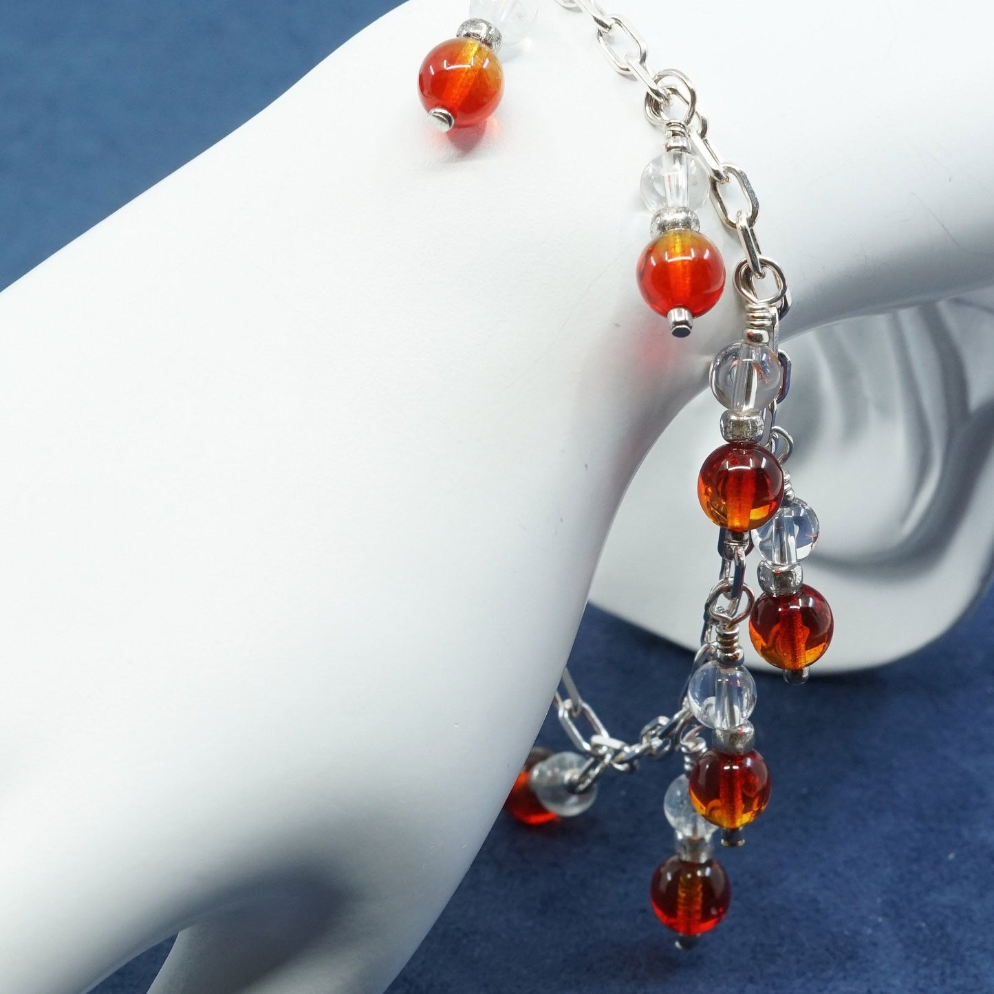 8" 3mm, Sterling silver handmade bracelet, 925 elongated chain w/ crystal charm