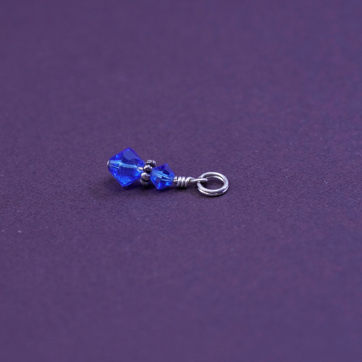 Vintage sterling silver handmade pendant, 925 charm with blue crystal