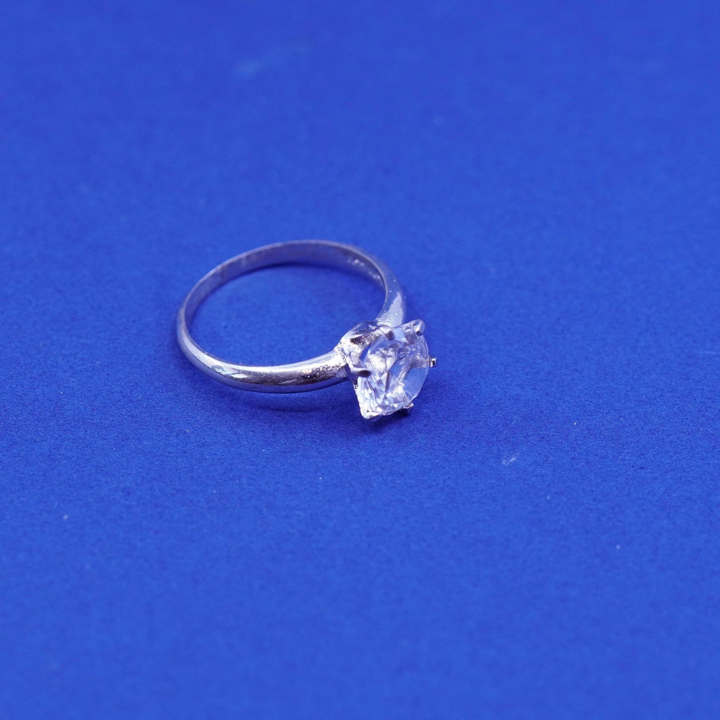 Size 7, vintage Sterling silver handmade ring, 925 engagement ring with crystal