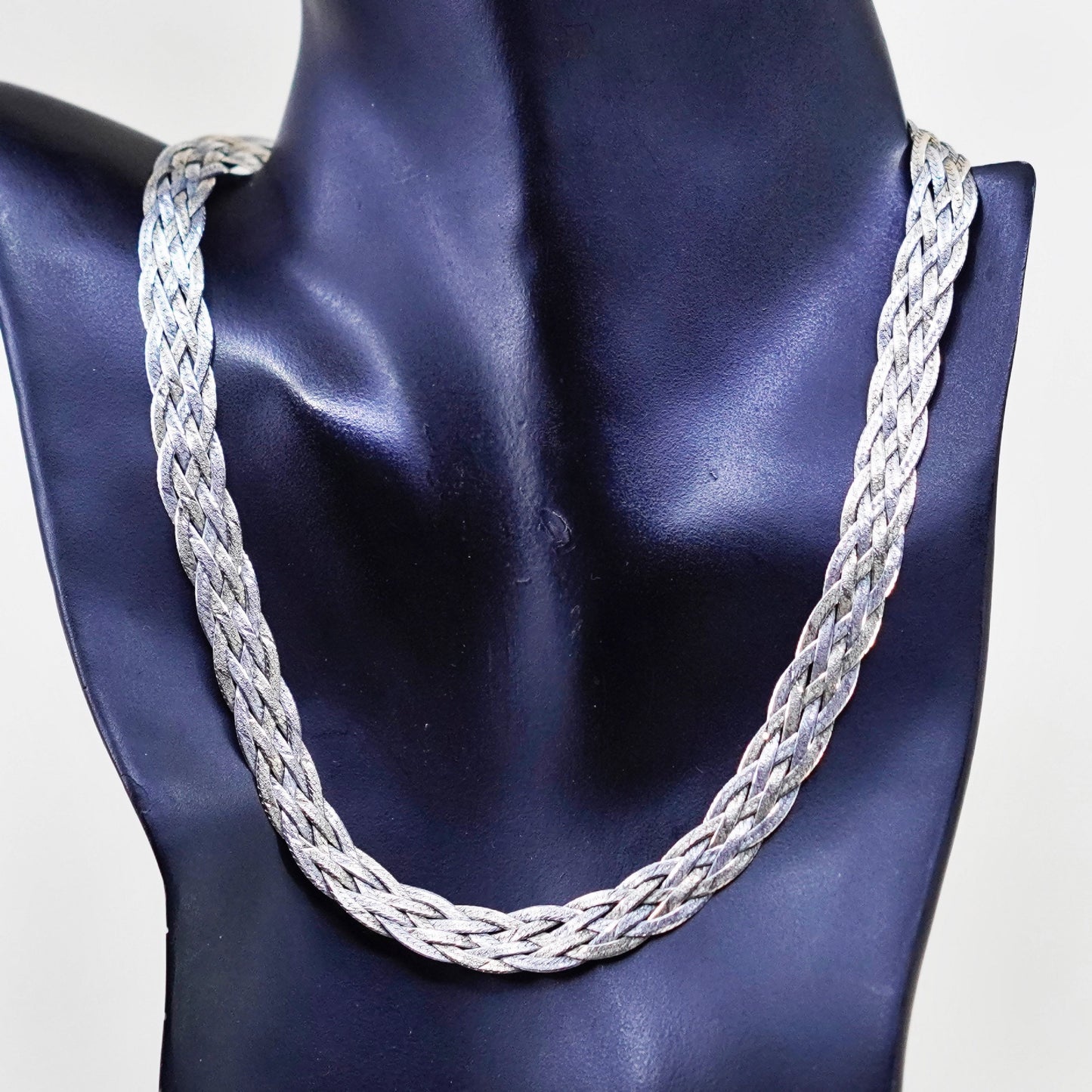 18”, triple tone sterling silver necklace, 925 woven braided herringbone chain