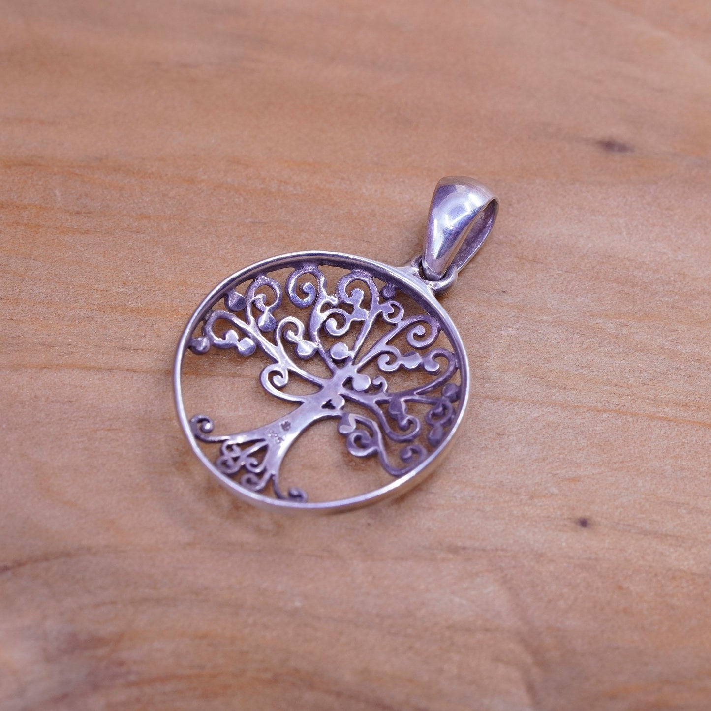 Vintage Sterling silver handmade pendant, filigree 925 tree pendant