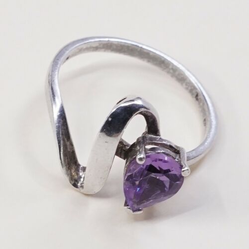 Sz 10.25, Vtg Sterling Silver handmade Ring, 925 Cocktail Ring W/ amethyst