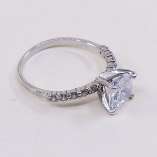 Sz 8.25, Vtg Sterling Silver Fashion Ring, 925 Silver Engagement Ring W/ Cz