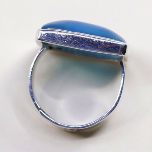 Sz 10, Vtg 925 sterling silver handmade Statement ring W/ Dendritic Blue agate