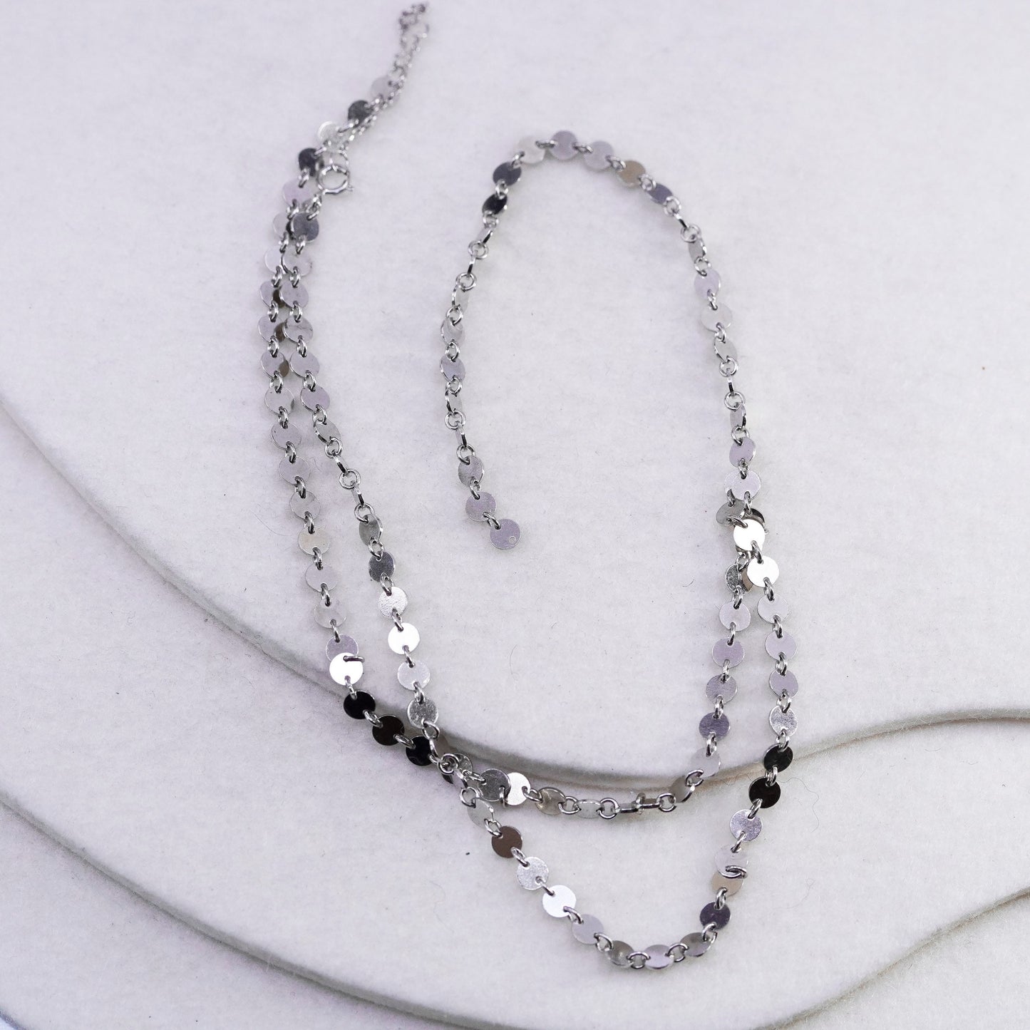 16+2”, vintage Sterling 925 silver handmade choker collar disc chain necklace
