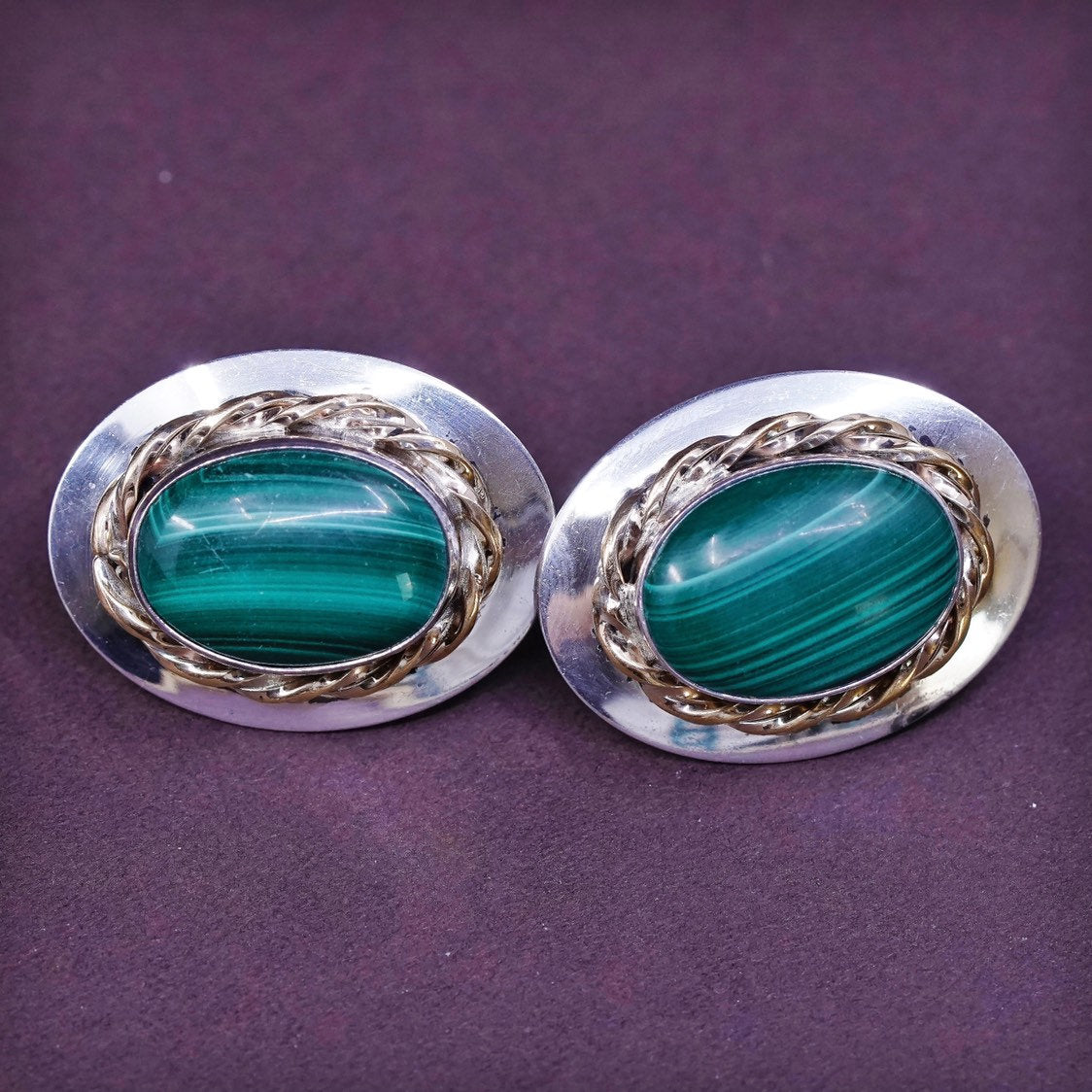VHC Sterling silver earrings southwestern 925 studs w/ malachite N 14K GF cable