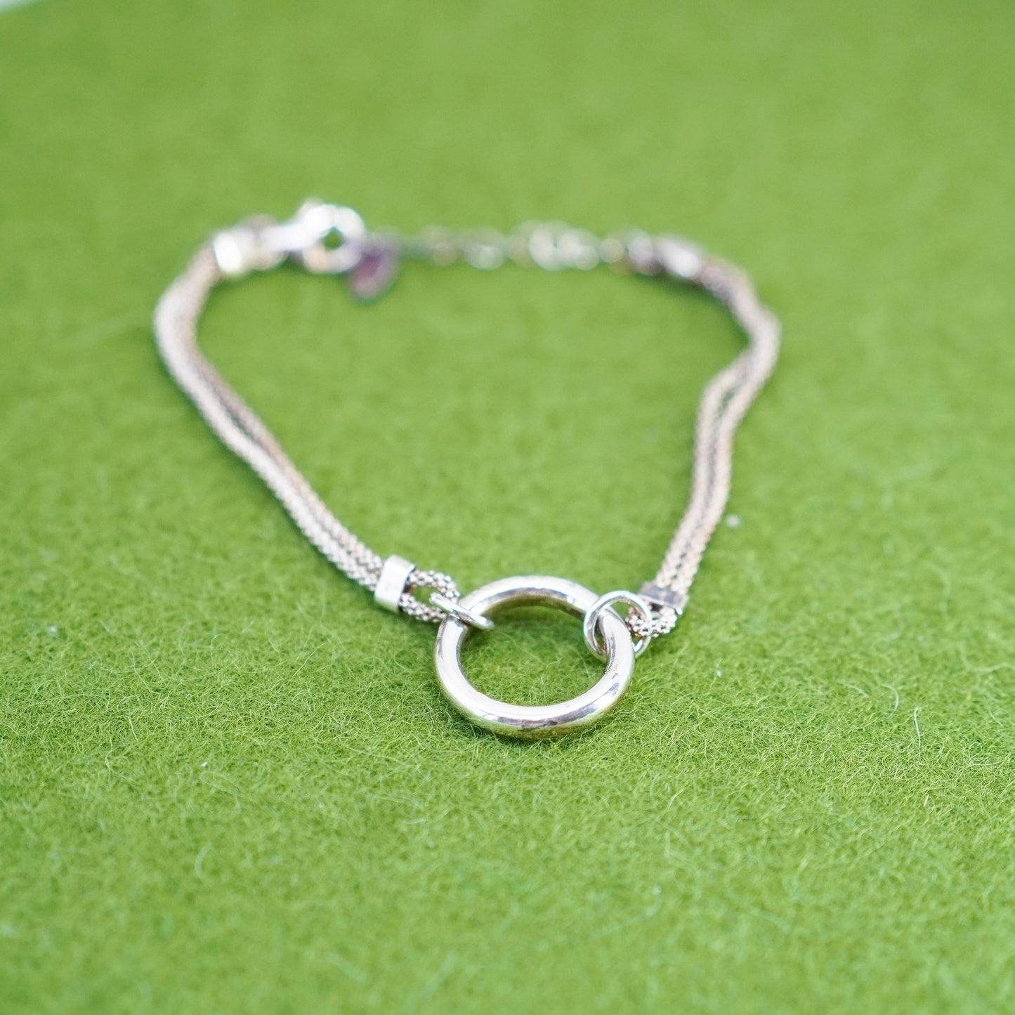 6+1”, Dyadema multi strands sterling silver bracelet popcorn chain circle charm