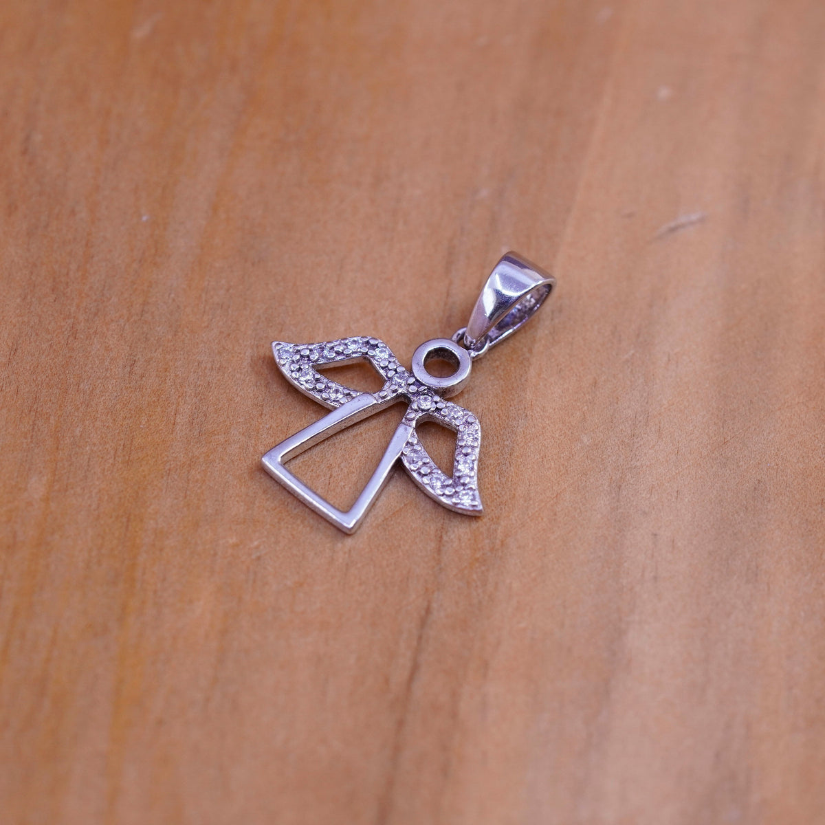 Vintage Sterling silver handmade pendant, 925 angel charm with diamond