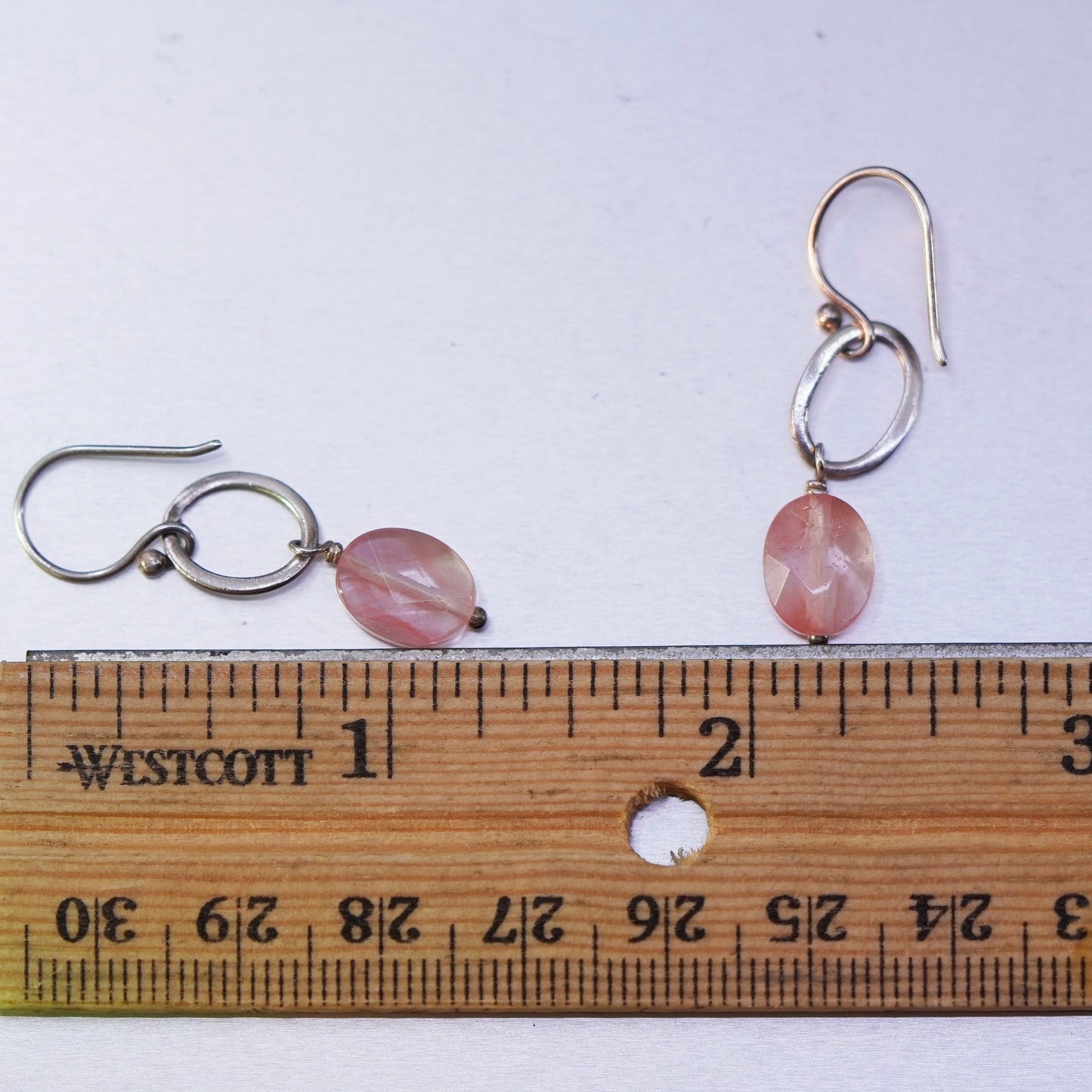 Vintage Sterling 925 silver handmade earrings with pink rose quartz