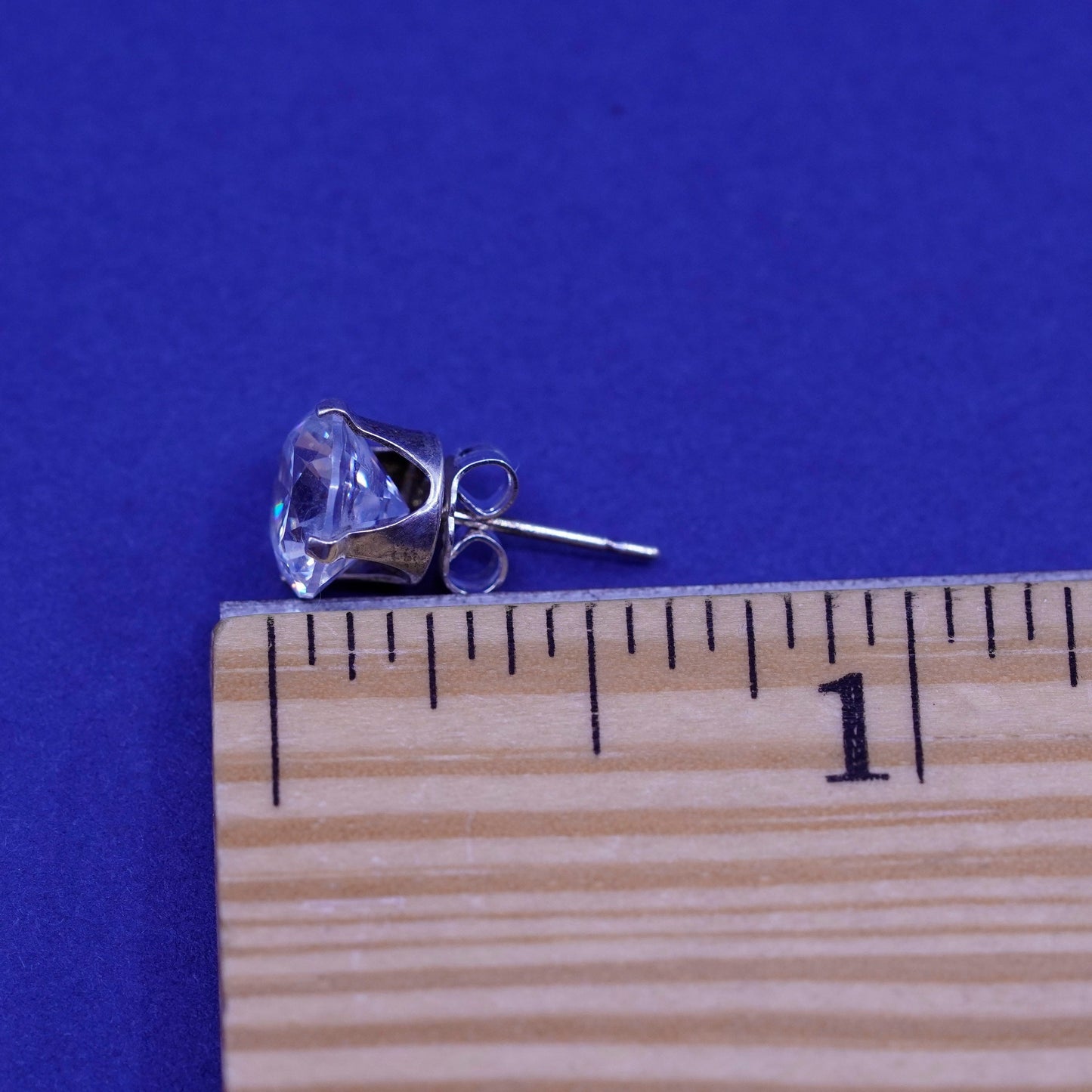 8mm, Vintage sterling silver handmade earrings, round 925 studs with CZ