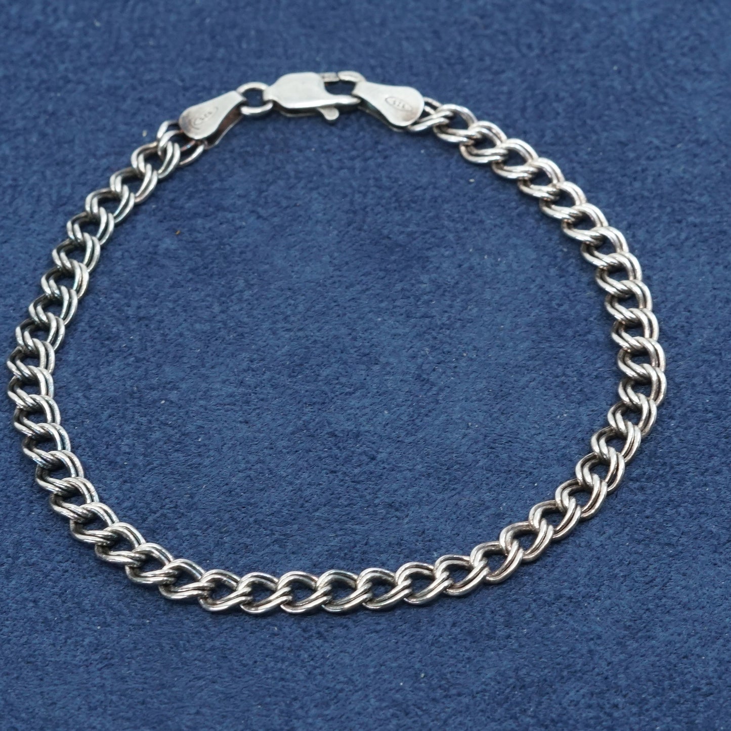 7.75", 5mm, vtg Sterling silver handmade charm bracelet, 925 double curb chain