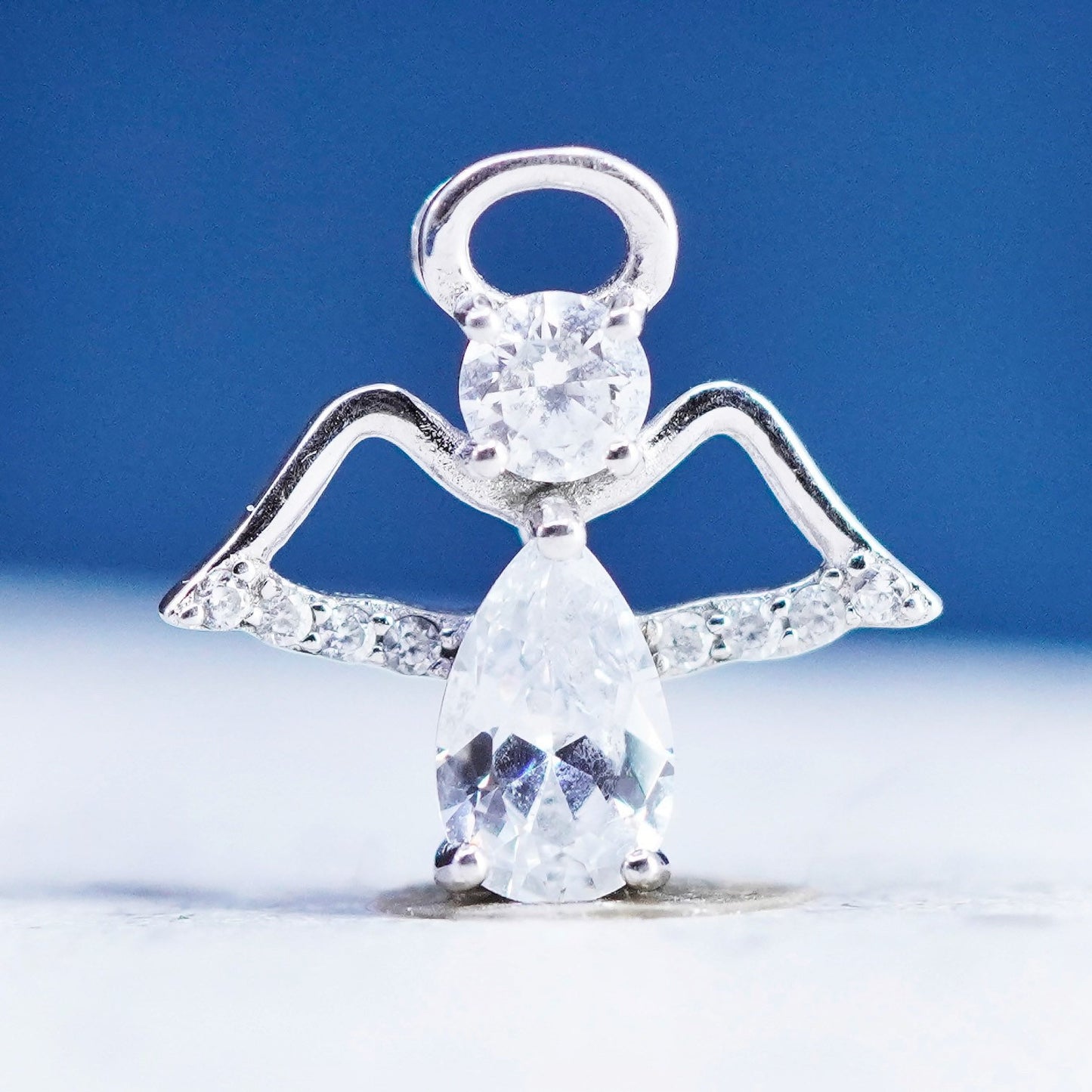 Vintage Sterling silver pendant, 925 Angel with cz