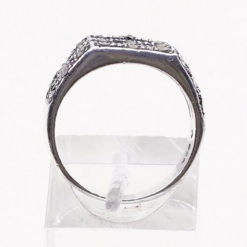Sz 6, Vtg Sterling Silver Handmade Ring, 925 Silver Band marcasite details