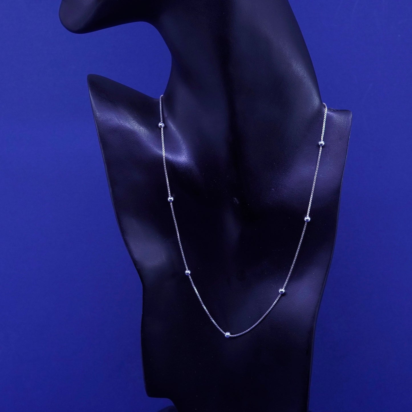 18”, 1mm, vintage Sterling silver handmade necklace, 925 box chain with bead