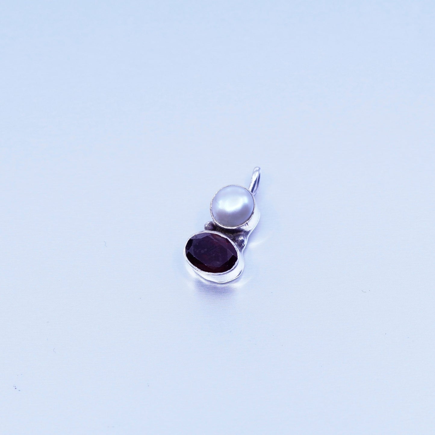 antique sterling 925 silver pendant, oval ruby and pearl charm
