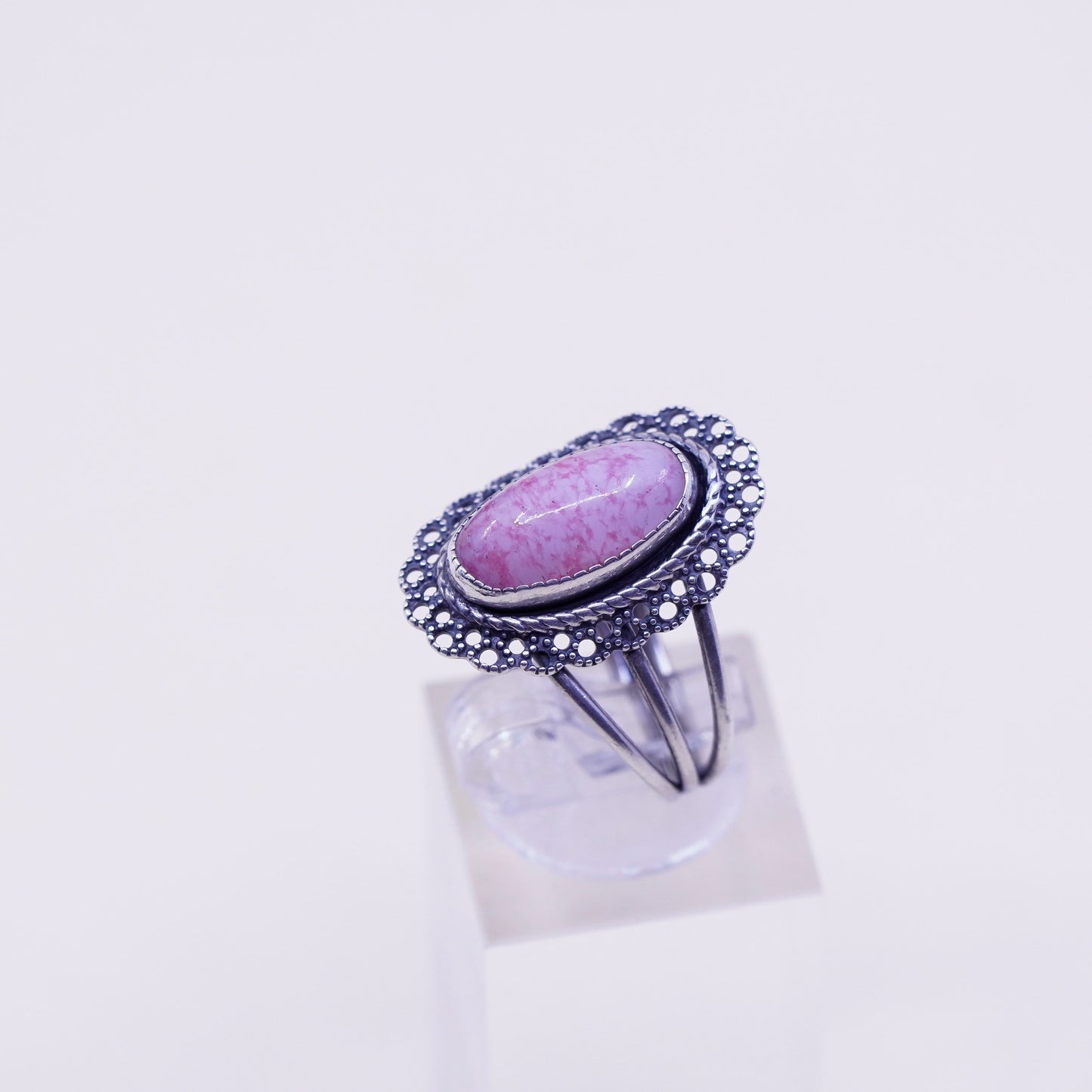 Size adjustable, vintage Sterling 925 silver handmade ring with agate whirly