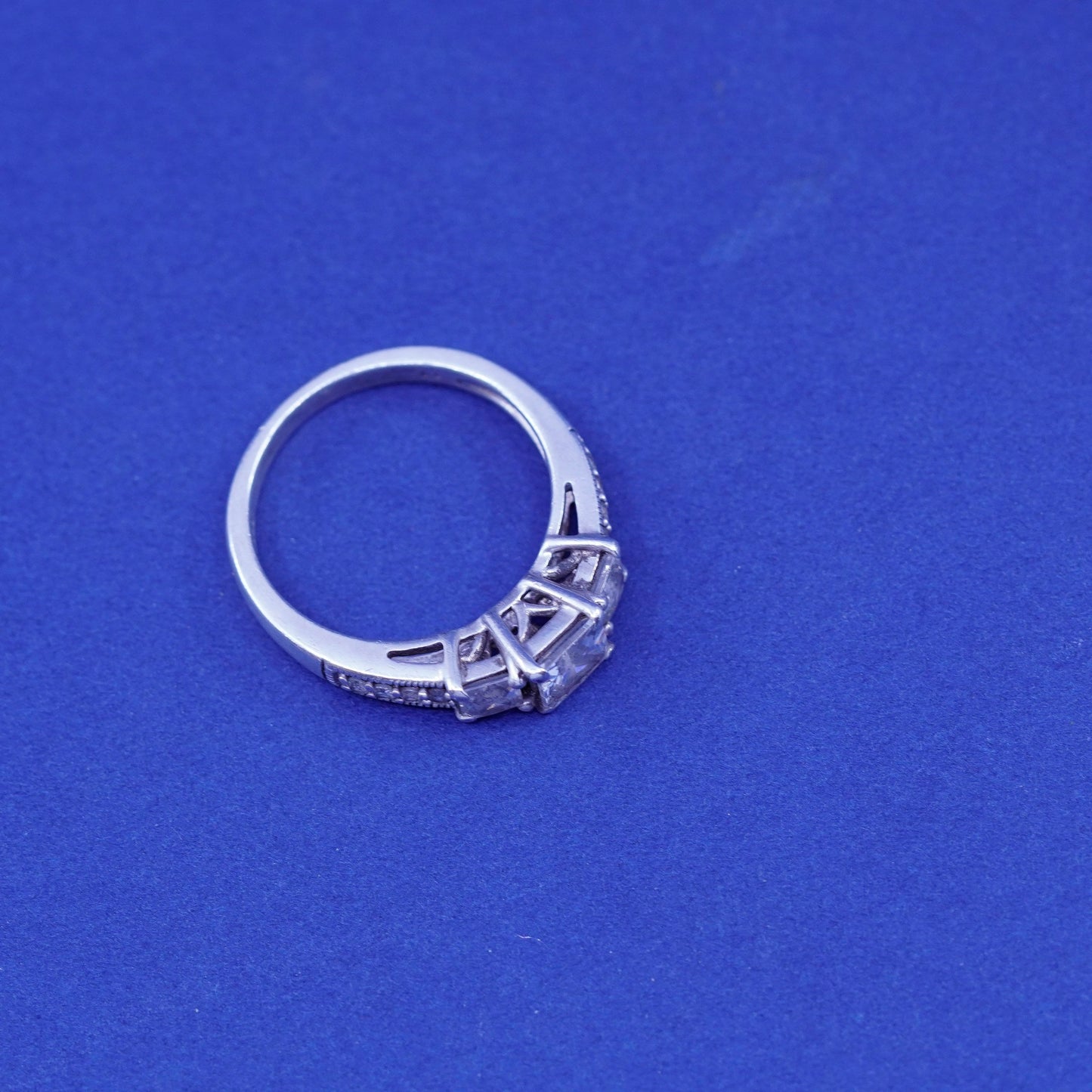 Size 7, vintage Sterling 925 silver ring with cluster crystal, engagement ring