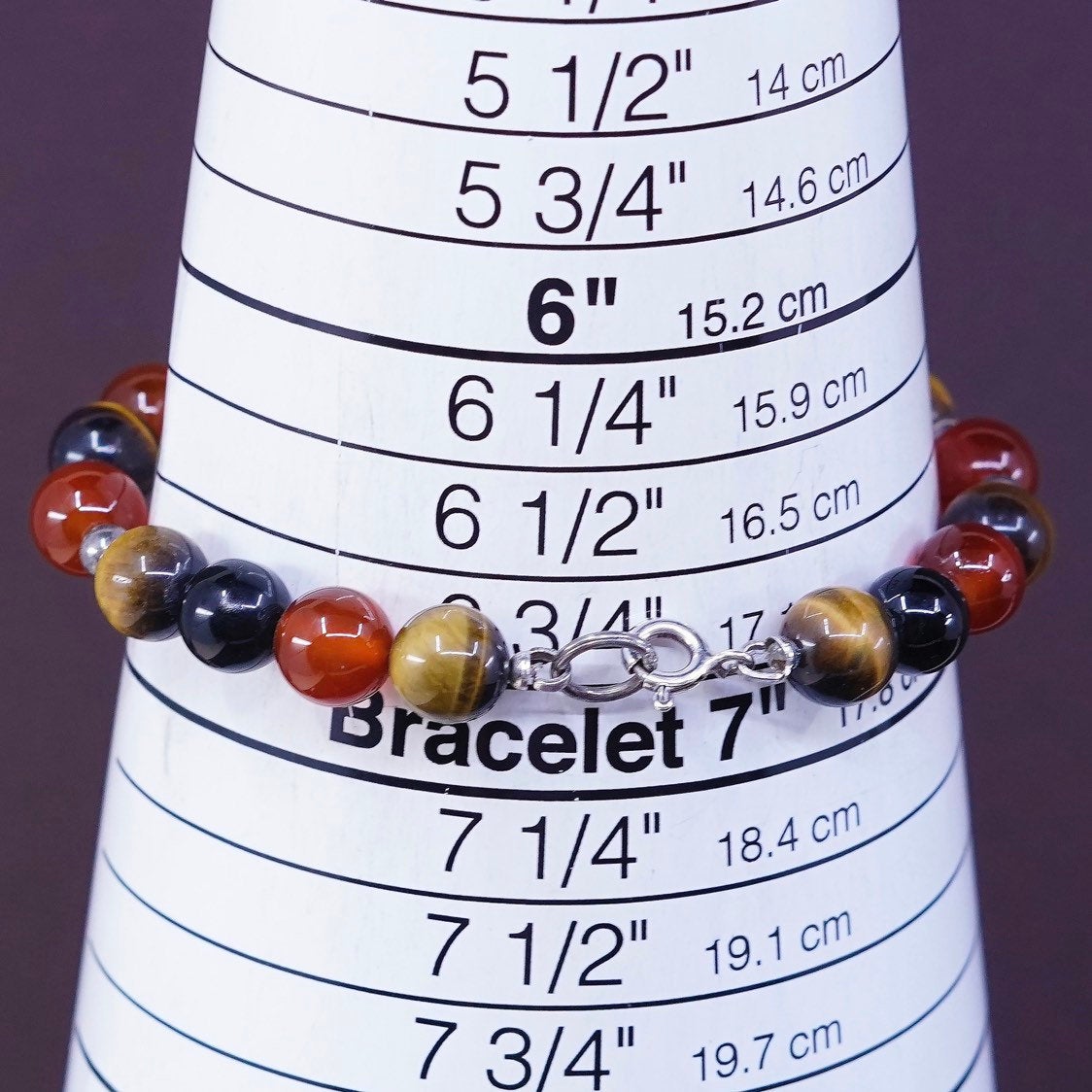 7", vtg Sterling 925 silver handmade bracelet Golden tiger eye Carnelian obsidia