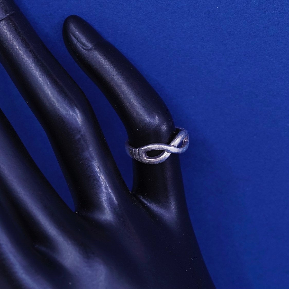 sz 3, vtg Sterling silver handmade ring, 925 knot band, stamped 925, open end