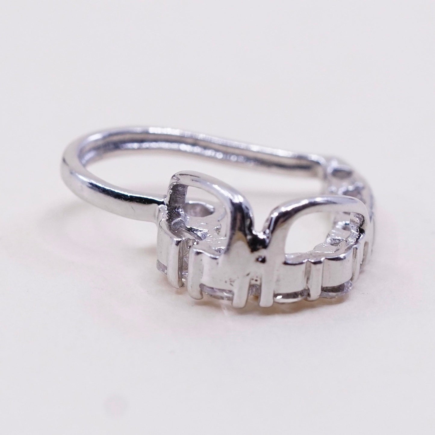 Vintage sterling silver pendant, round cut clear Cz, 925 heart pendant