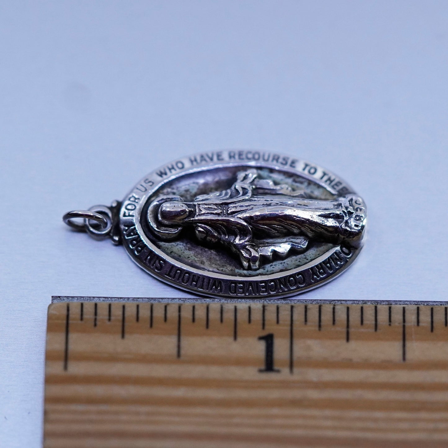 Vintage M DE Jean sterling 925 silver handmade virgin Mary pendant charm