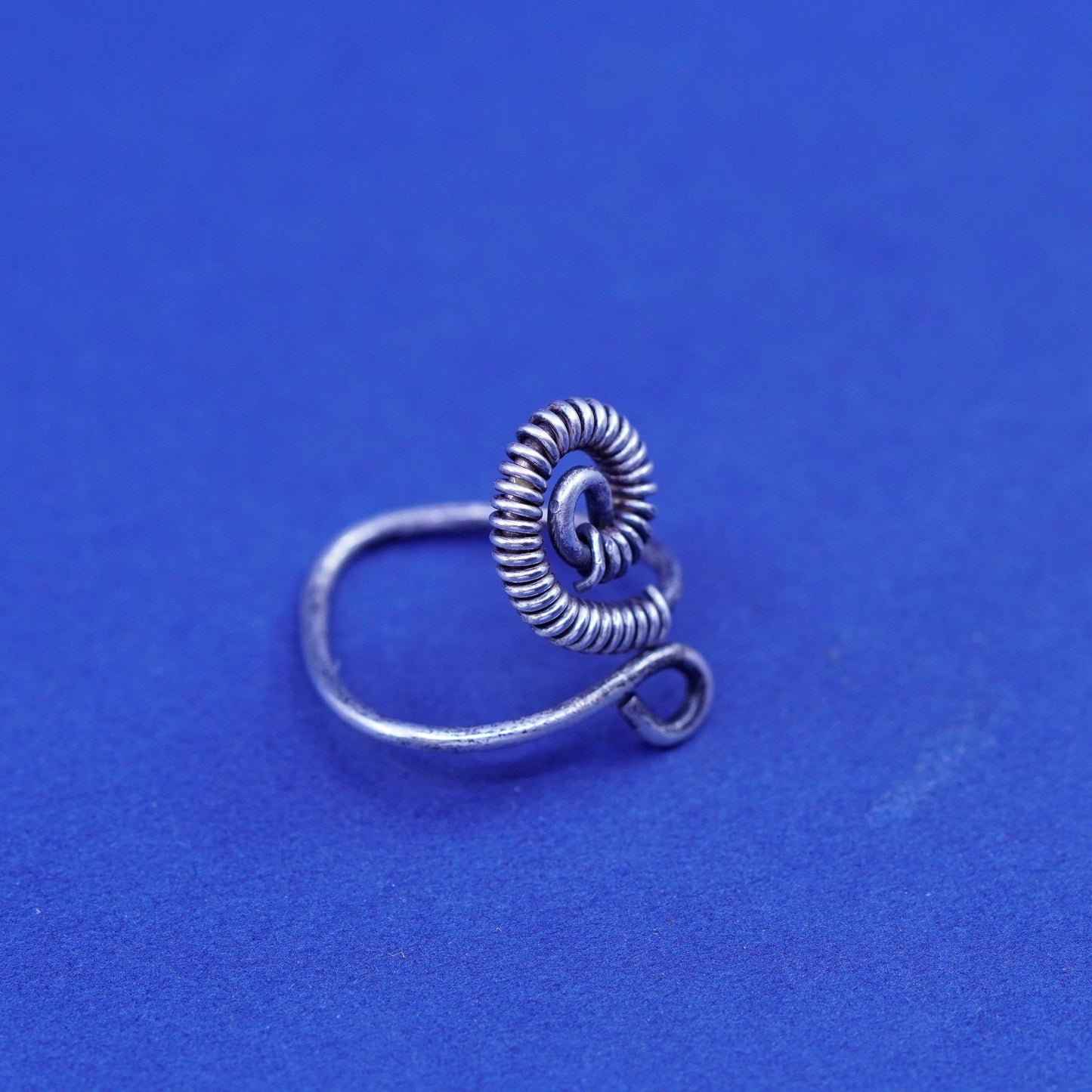 Size adjustable, vintage Sterling silver handmade ring, 925 wide swirly band