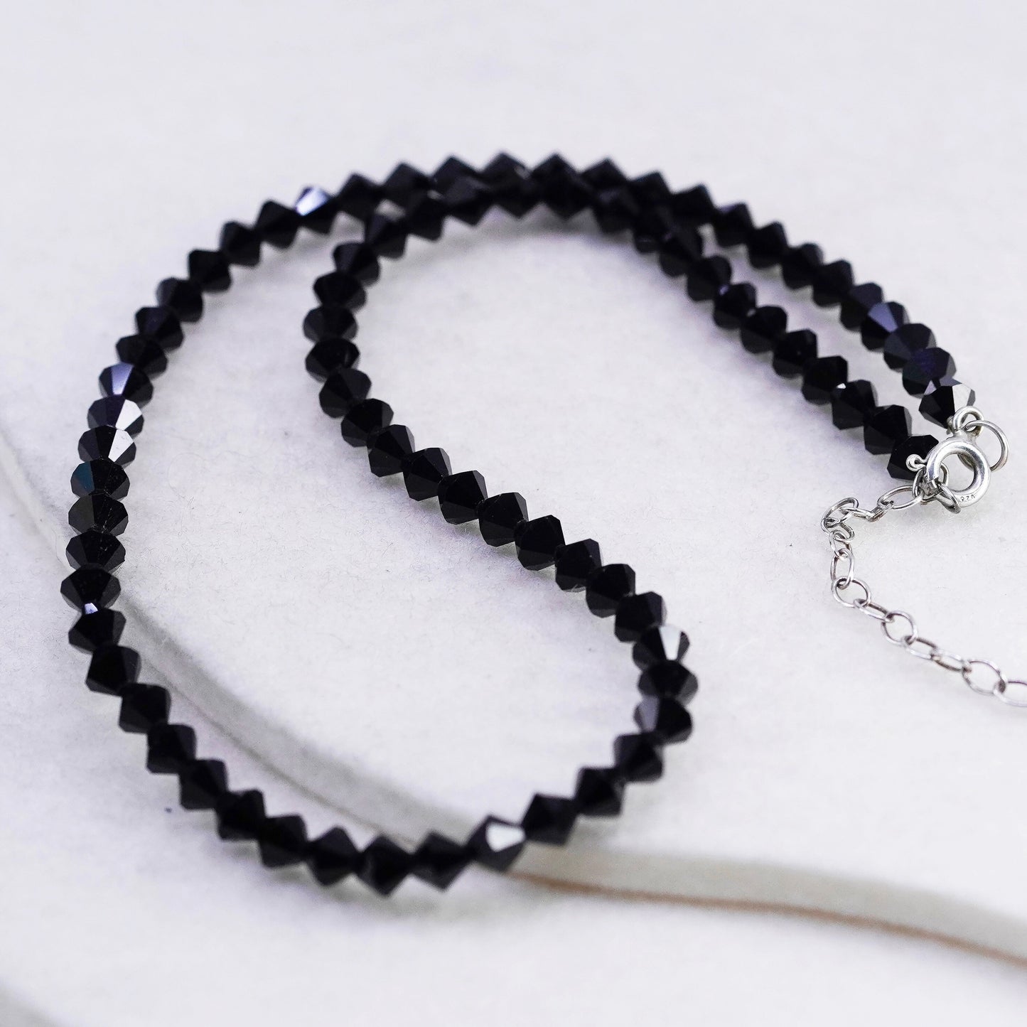 15+2.5”, vintage Sterling silver 925 handmade necklace with obsidian bead