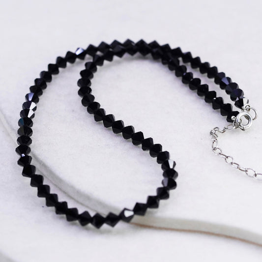 15+2.5”, vintage Sterling silver 925 handmade necklace with obsidian bead