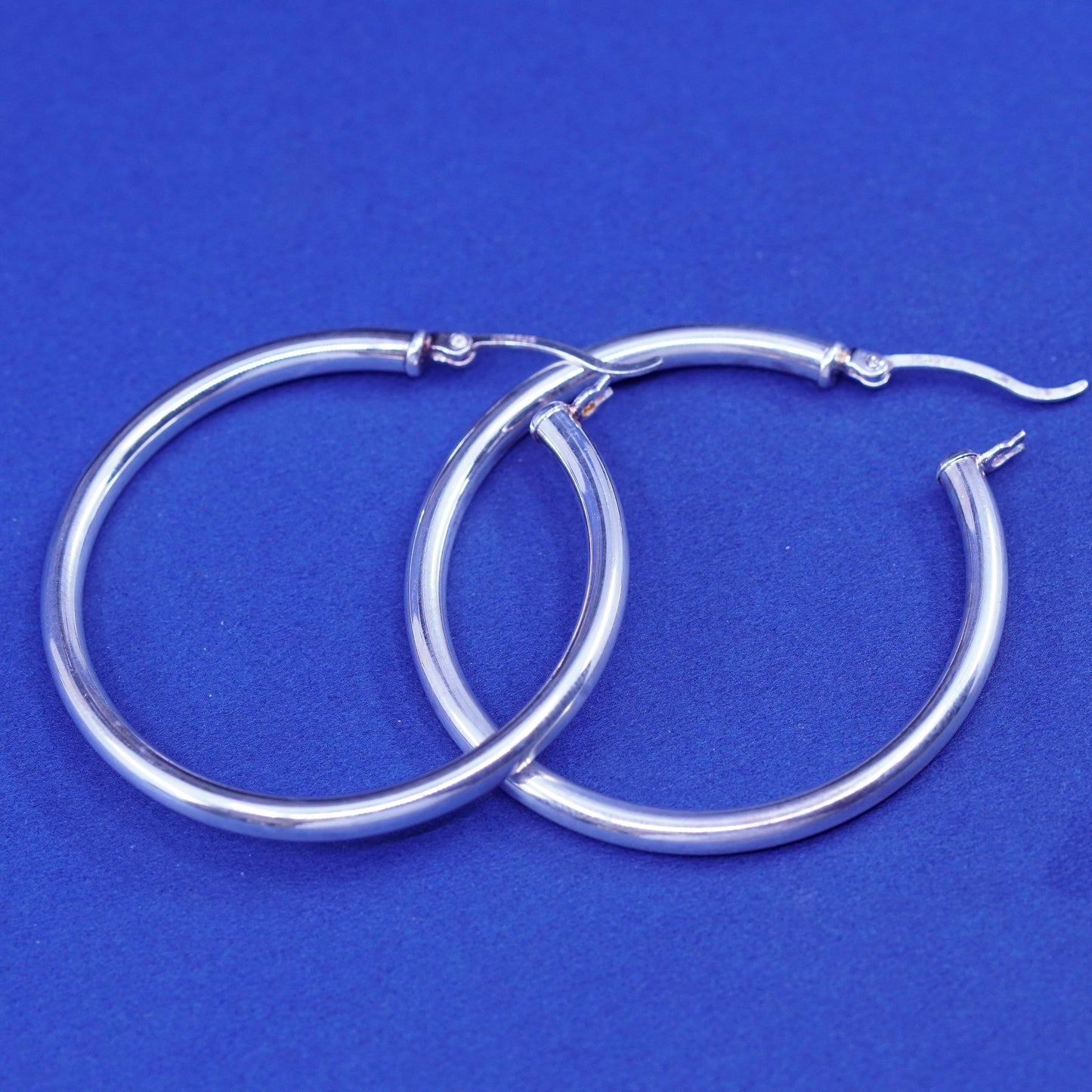 1.5”, vintage Sterling silver handmade hoop earrings, bold 925 huggie