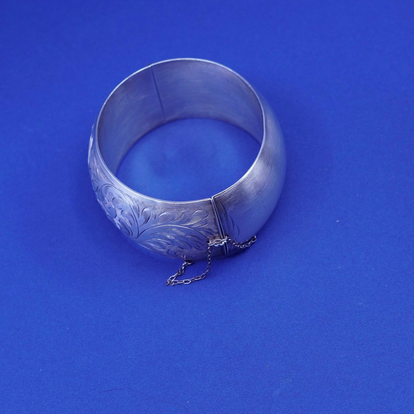 7”, RARE sterling silver handmade bracelet, 925 hinged floral textured bangle