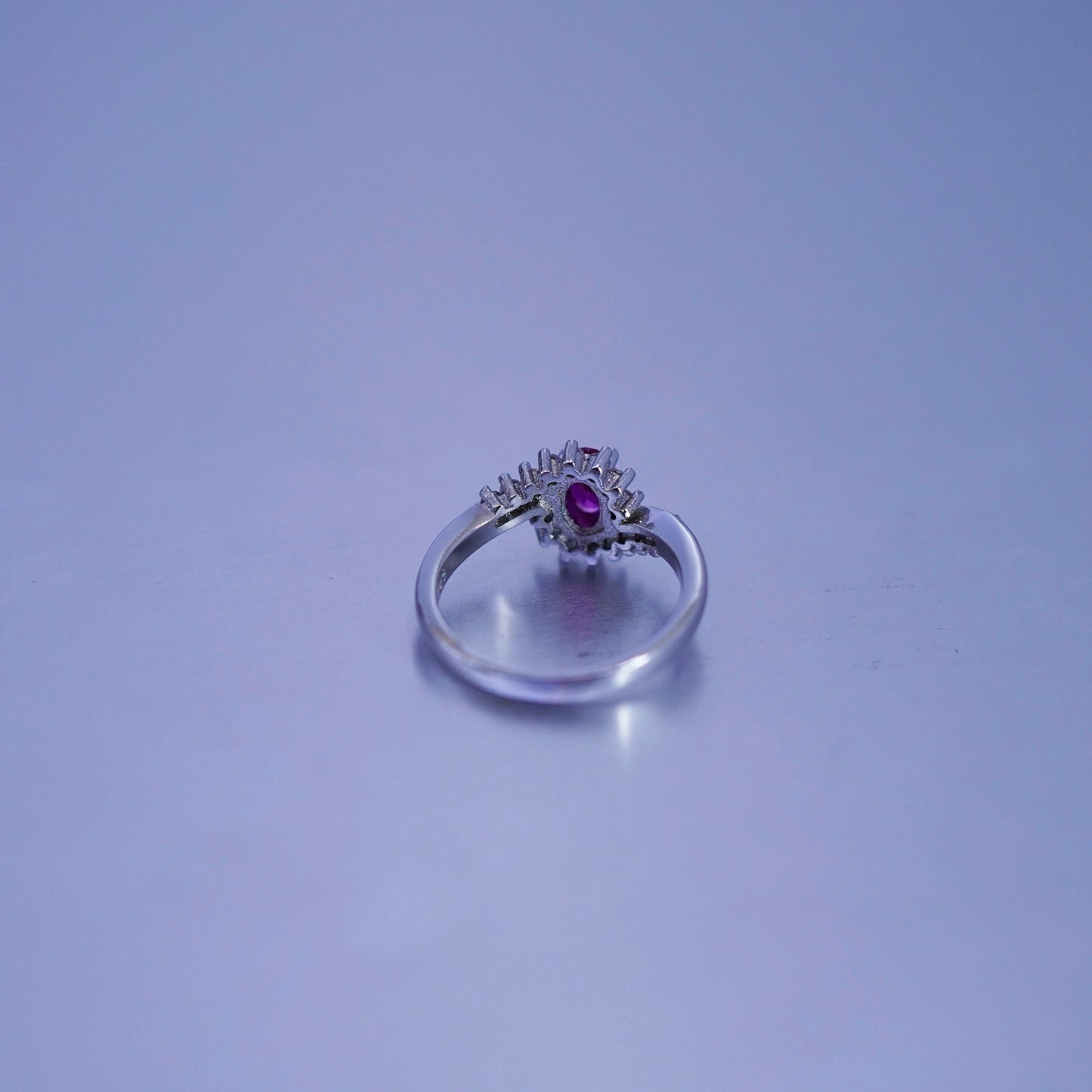 Size 6.25, vintage Sterling 925 silver handmade ring with ruby and cz around