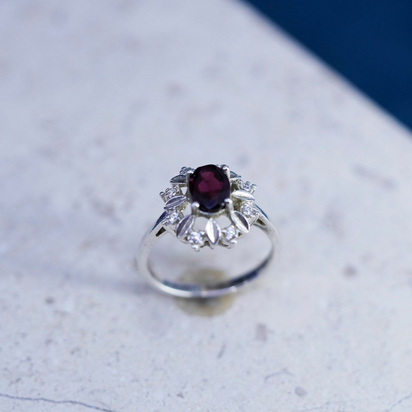 Size 8.25, Vintage Sterling 925 silver handmade ring with amethyst