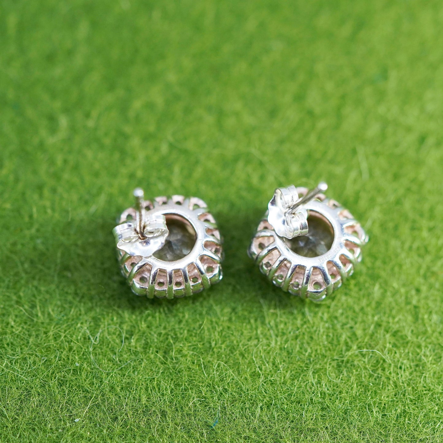 Vintage sterling silver studs earrings with citrine and cz, fashion earrings