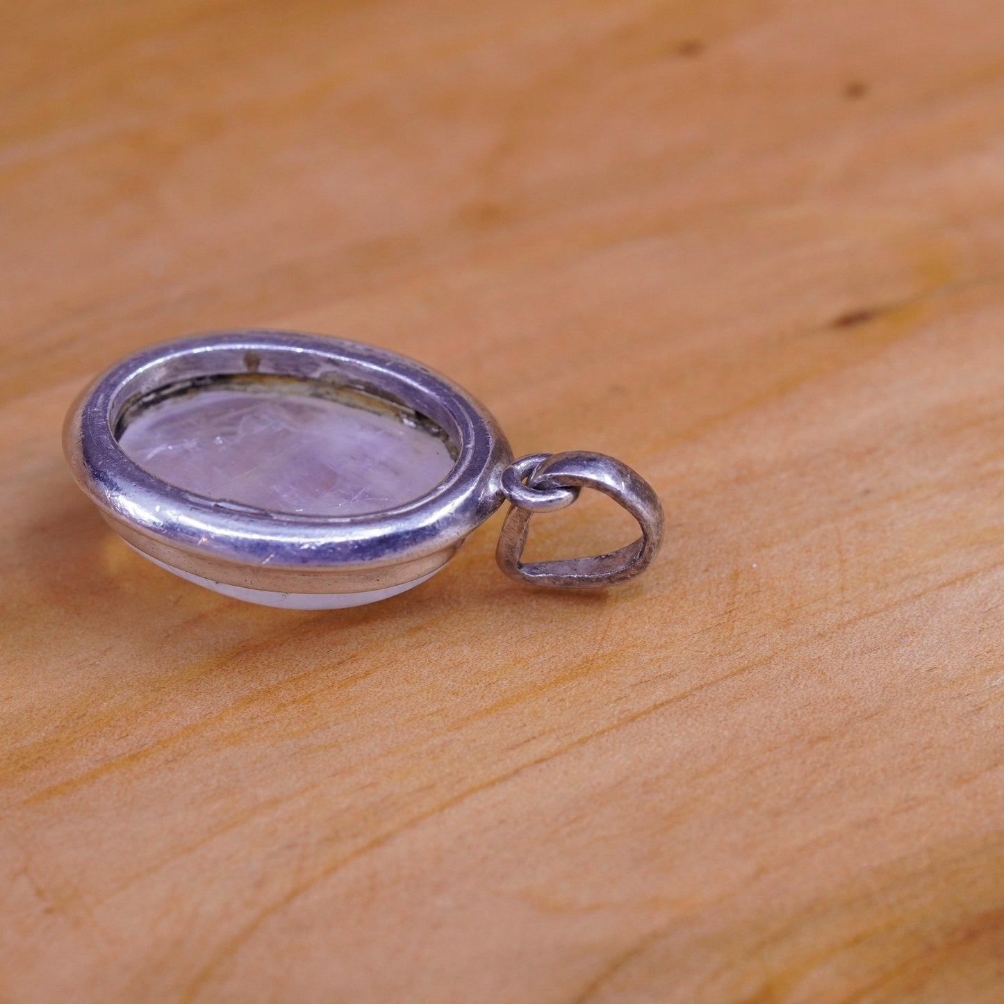 Vintage Sterling 925 Silver Handmade Pendant with oval moonstone