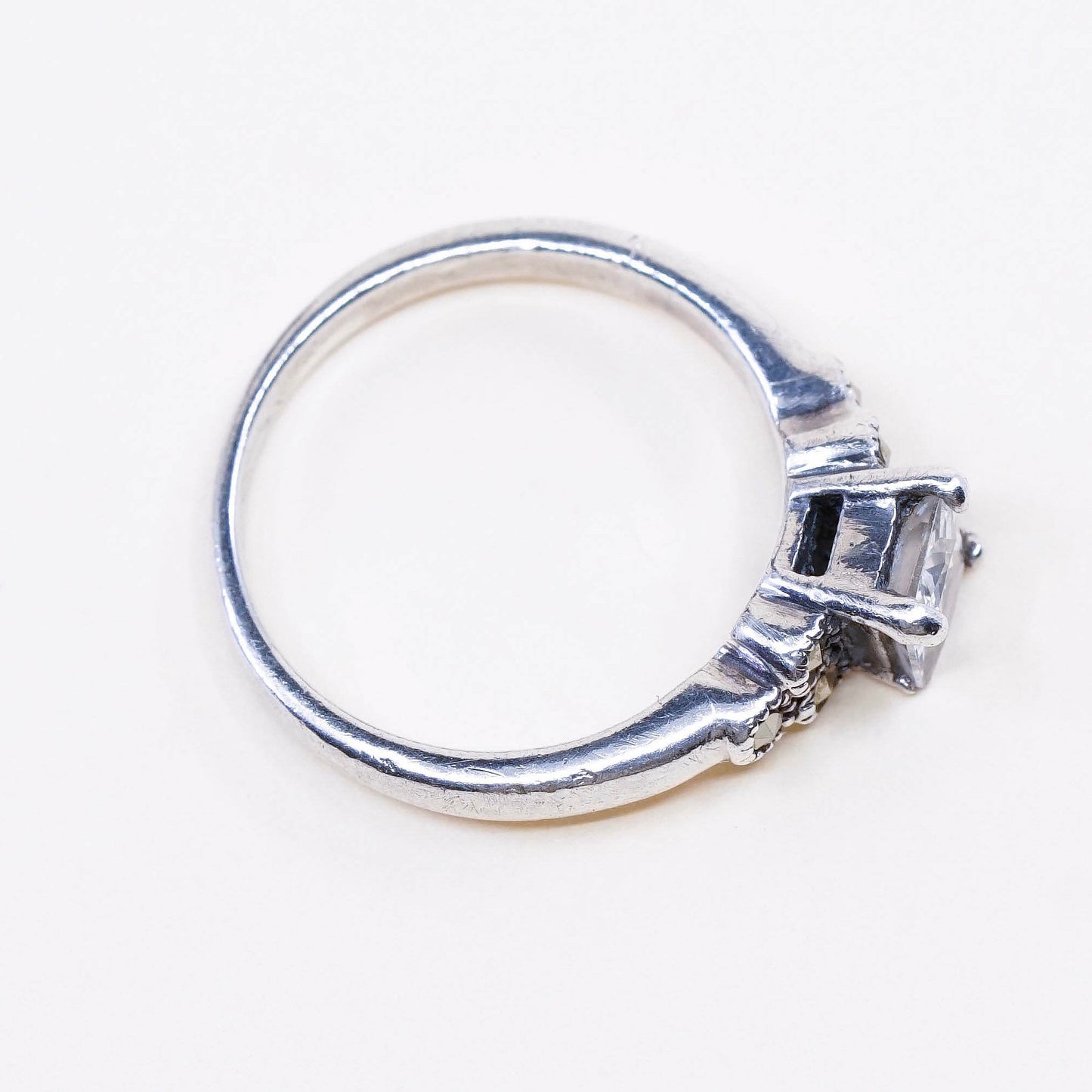 Size 6, Sterling silver handmade ring, 925 with CZ and marcasite