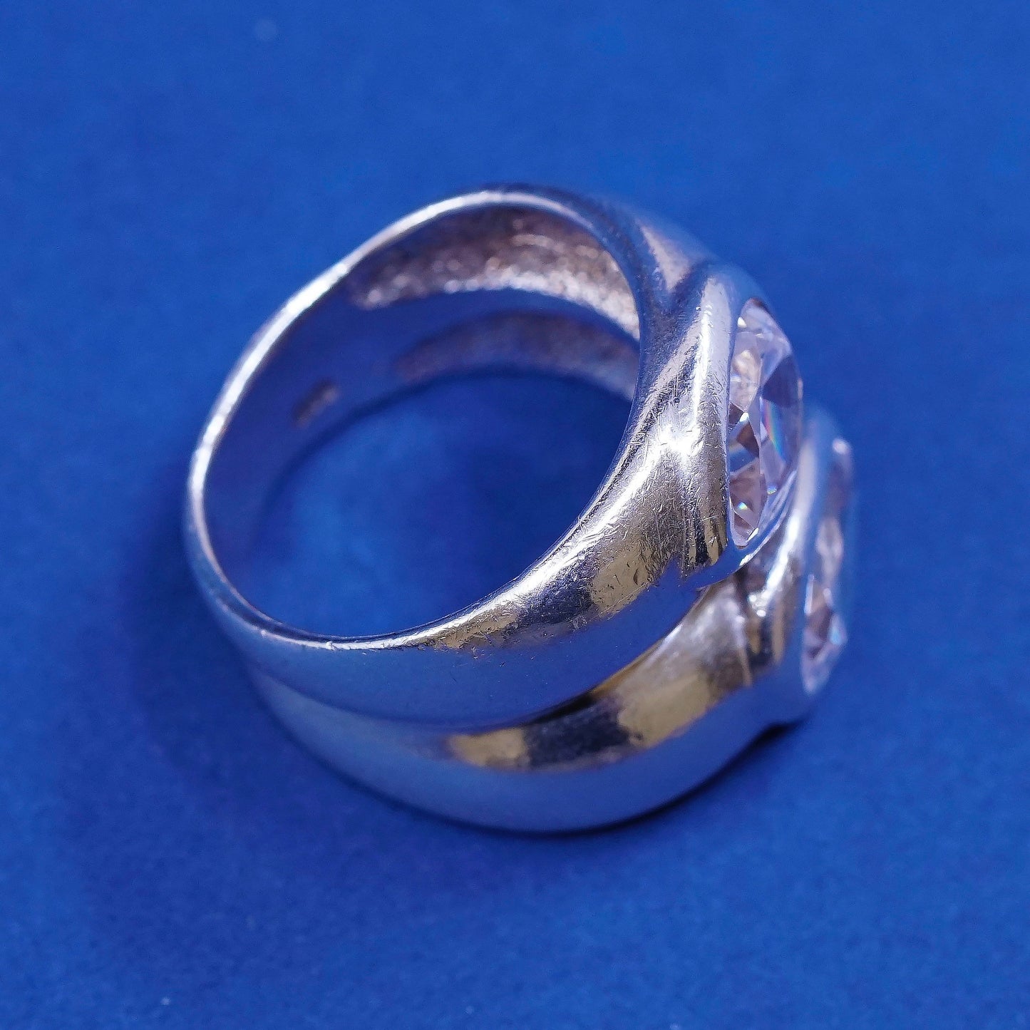 sz 6, vtg Sterling silver handmade ring, 925 statement band w/ teardrop cz