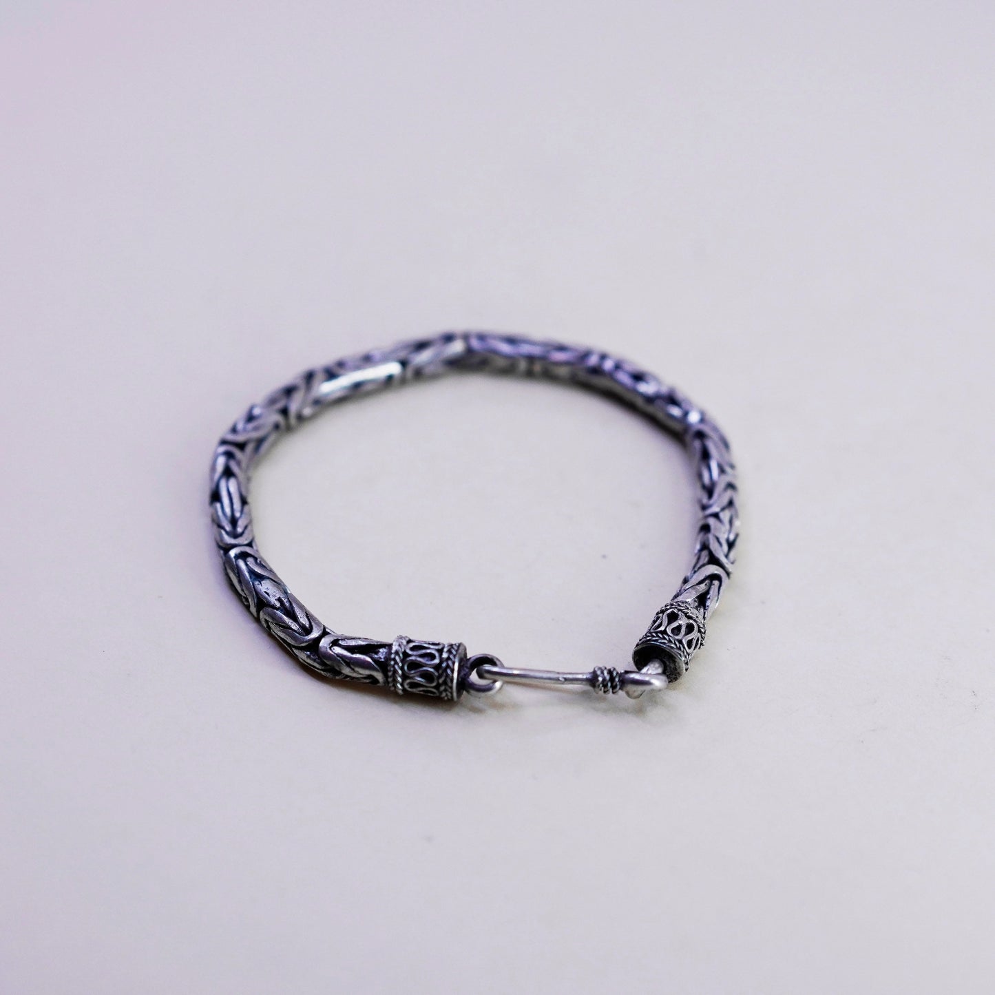 6.25”, bold Sterling silver handmade bracelet, 925 Byzantine, birdcage chain