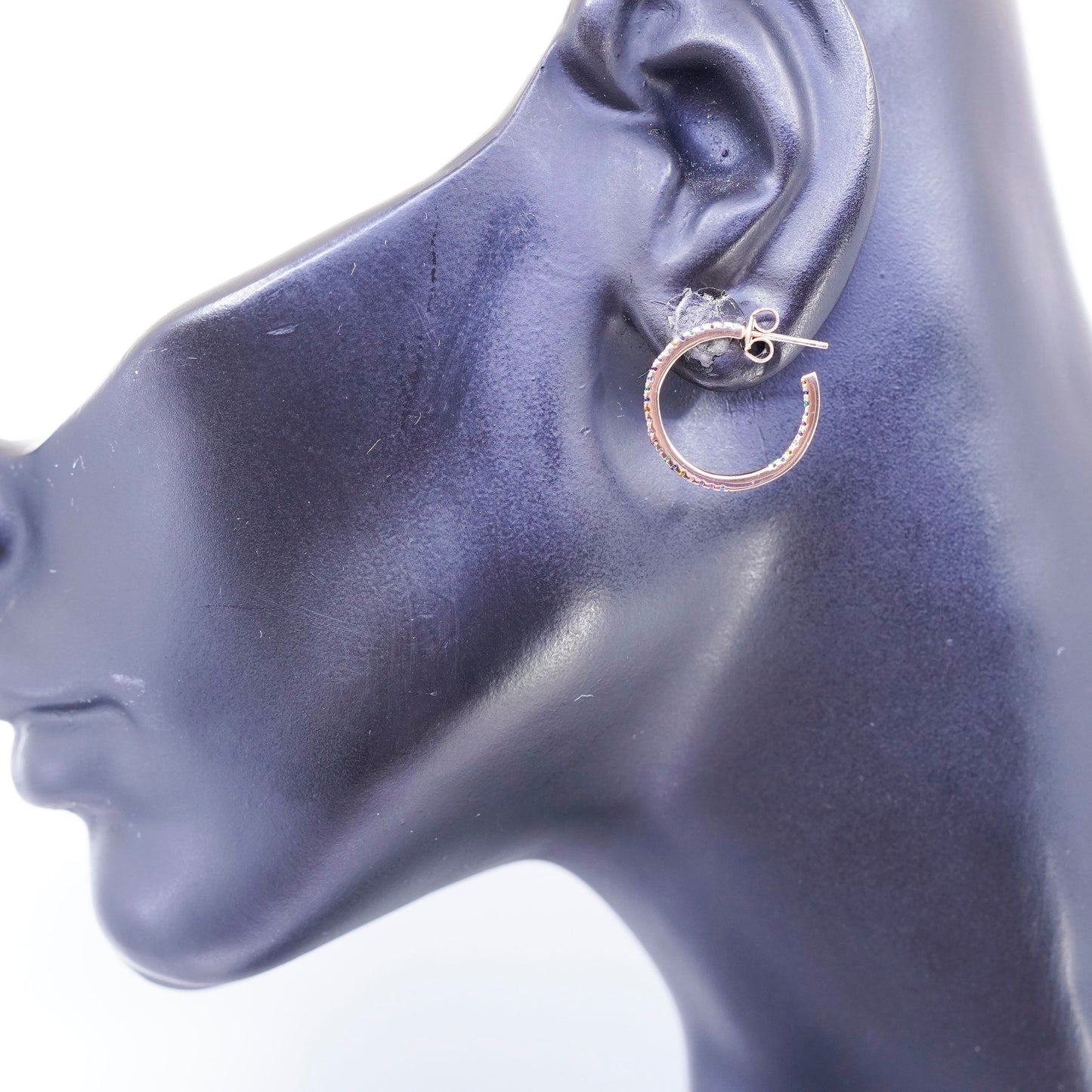 0.75”, vermeil rose gold over Sterling silver earrings, 925 hoops with crystal