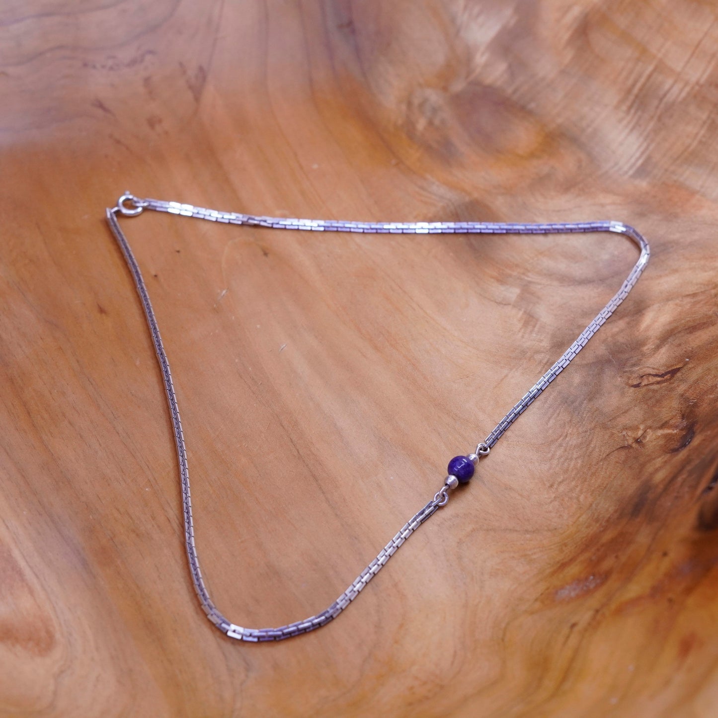 18”, sterling silver handmade necklace, 925 snake chain with lapis bead pendant