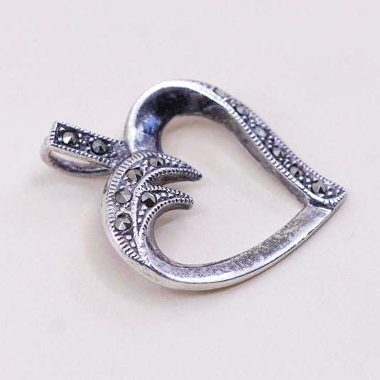 vintage sterling silver handmade pendant, China 925 heart with marcasite