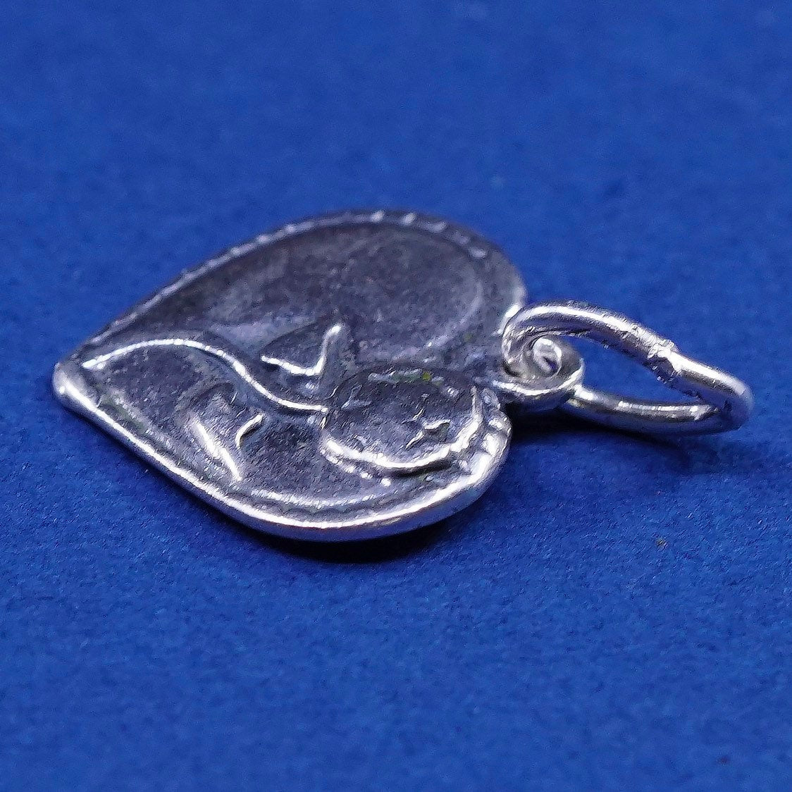 vtg sterling silver handmade pendant, 925 textured heart tag charm, stamped 925