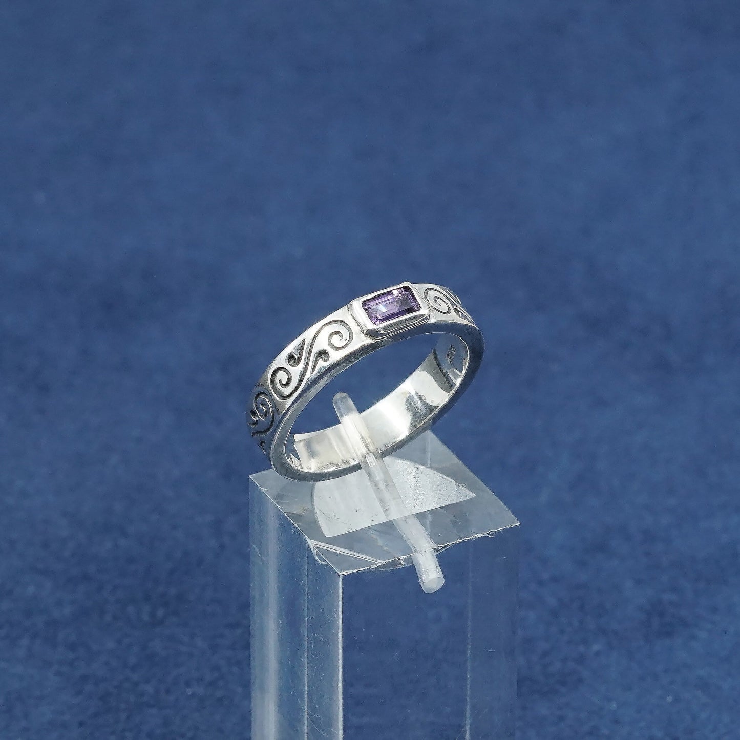 sz 8.25, vtg Sterling silver handmade ring, 925 w/ amethyst band