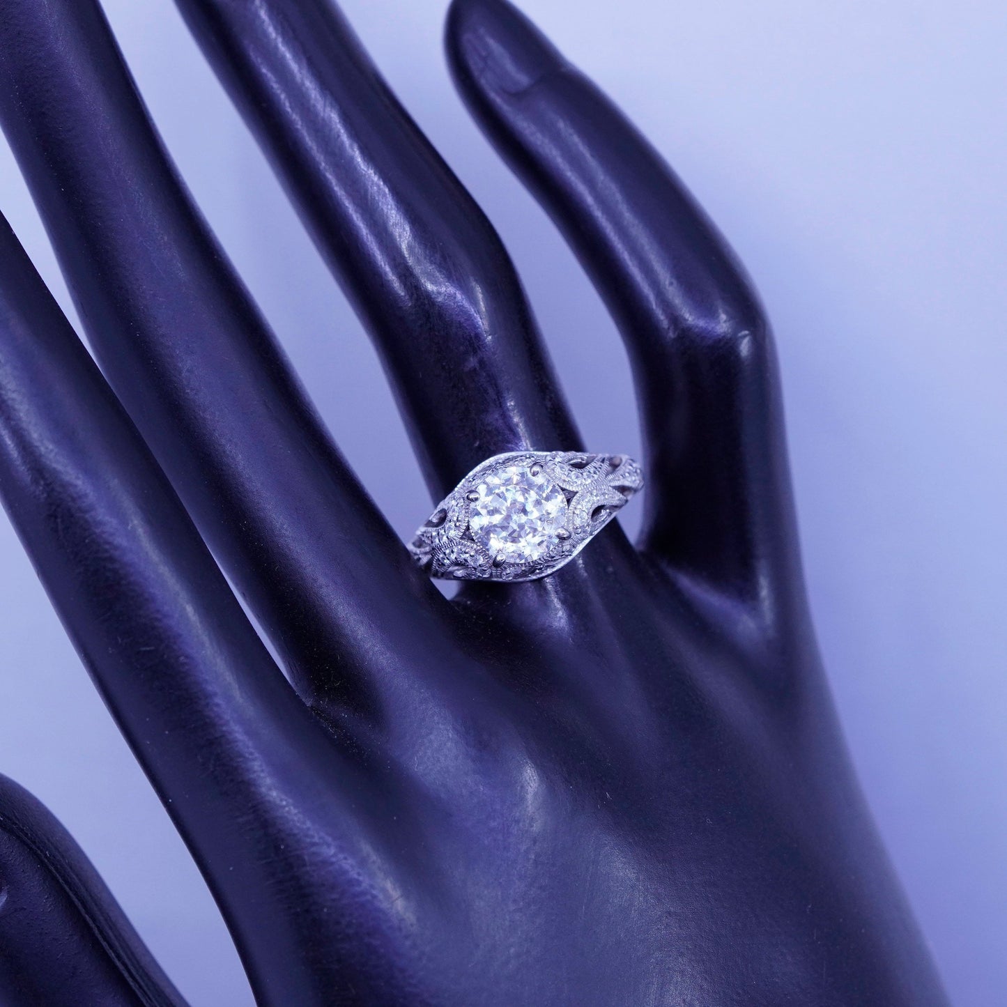 Size 7.25, vintage Sterling 925 silver handmade engagement ring with Cz