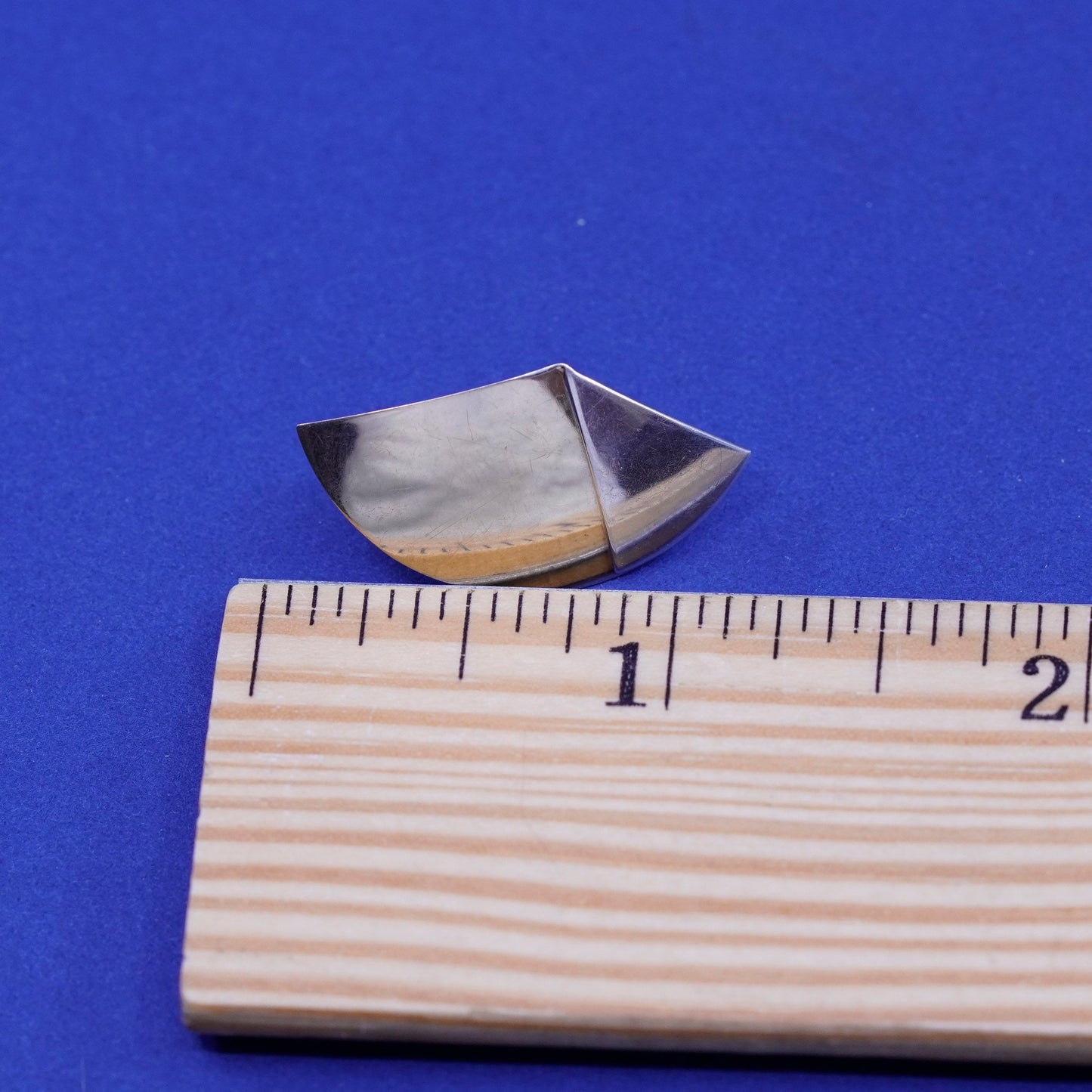 Vintage Ed Levin 14K sterling silver handmade earrings, 925 modern fin studs