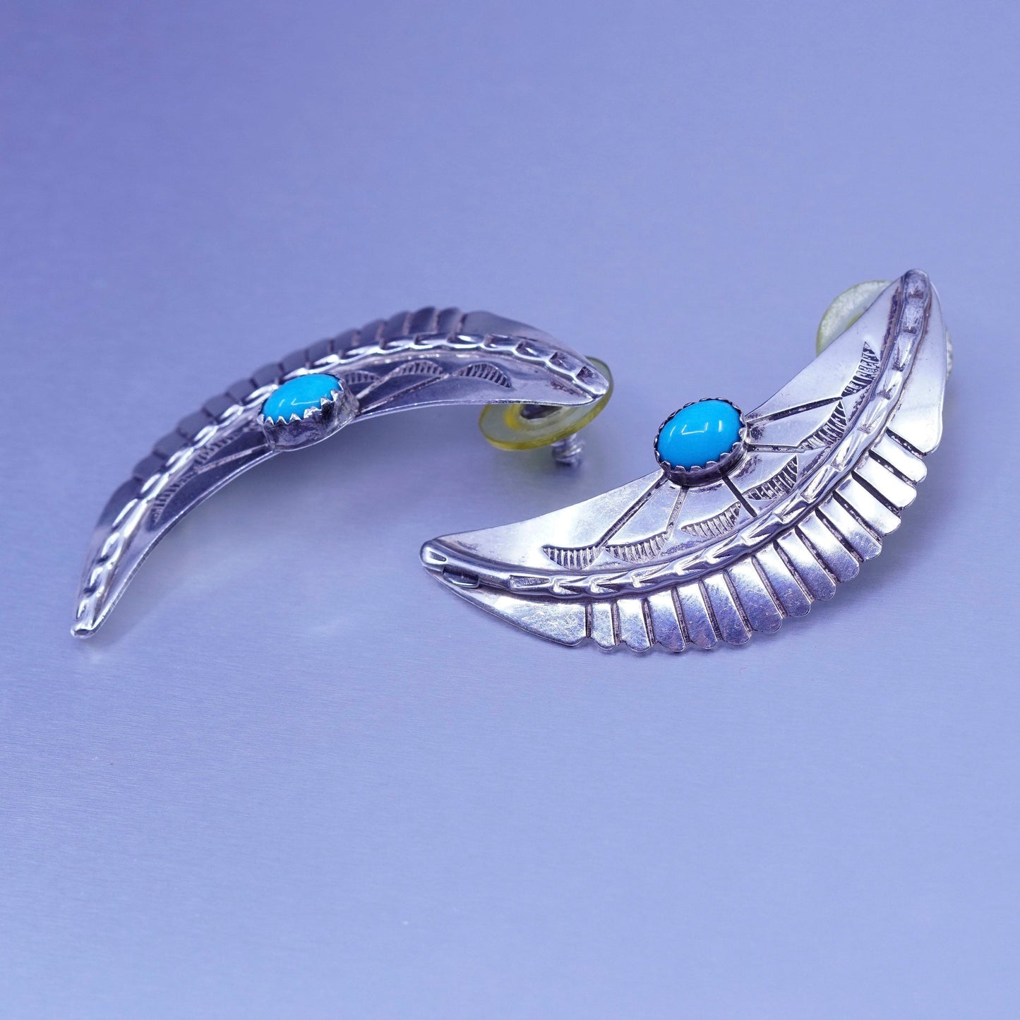 vtg Navajo native American Sterling 925 silver earrings, moon studs turquoise