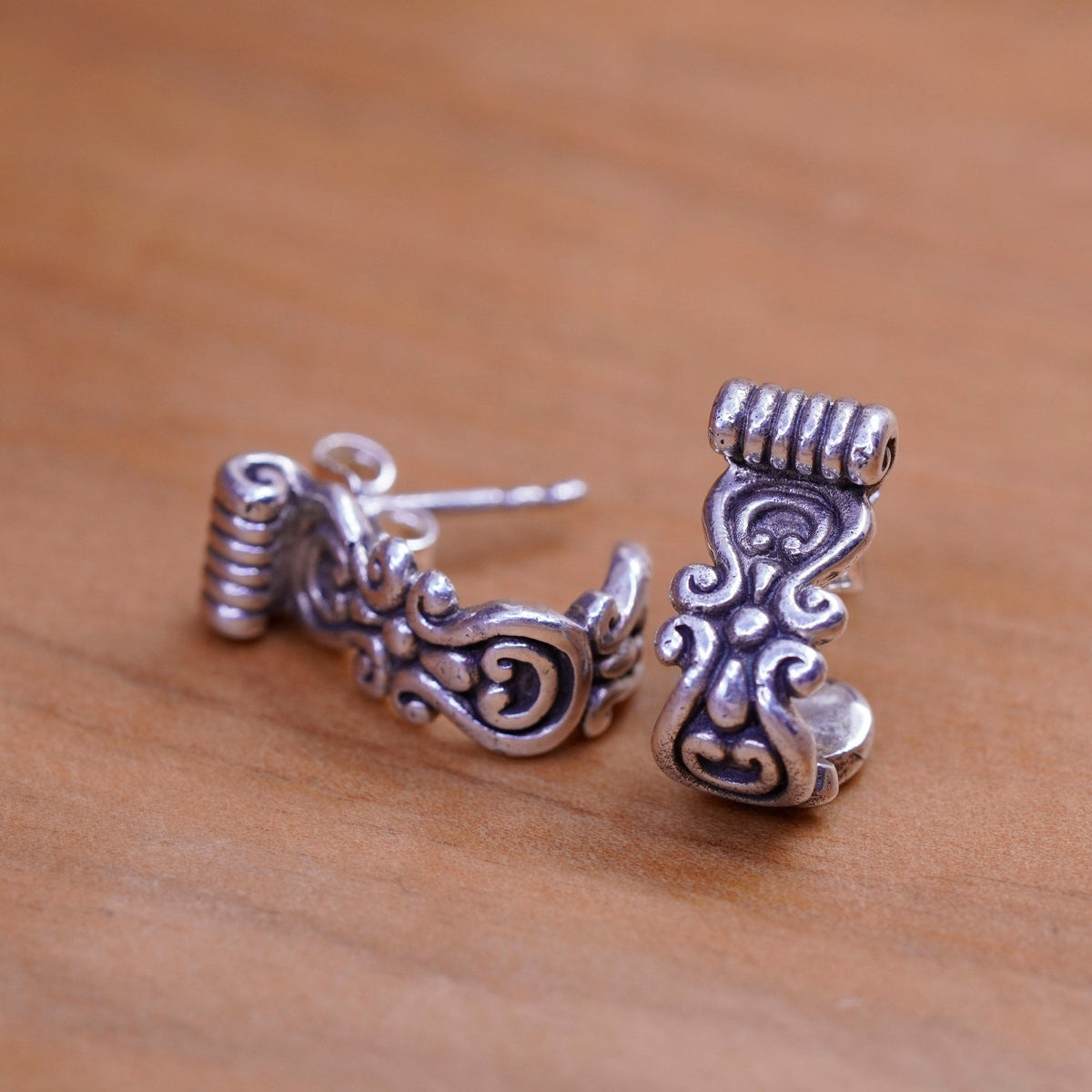 Vintage Sterling silver handmade earrings, 925 huggie, hoops studs